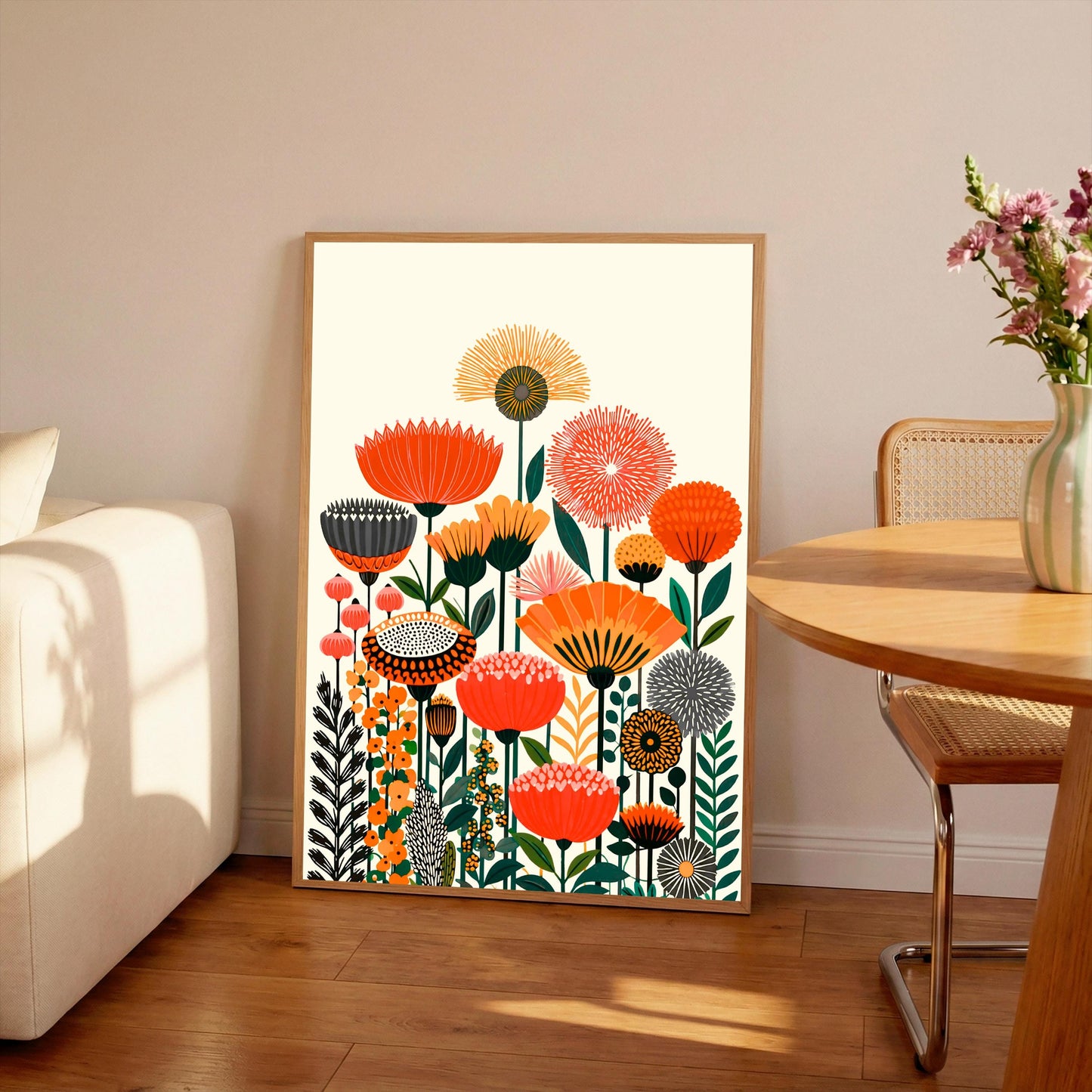 Vibrant Botanical Flower Market Print, Retro Boho Floral Artwork Poster