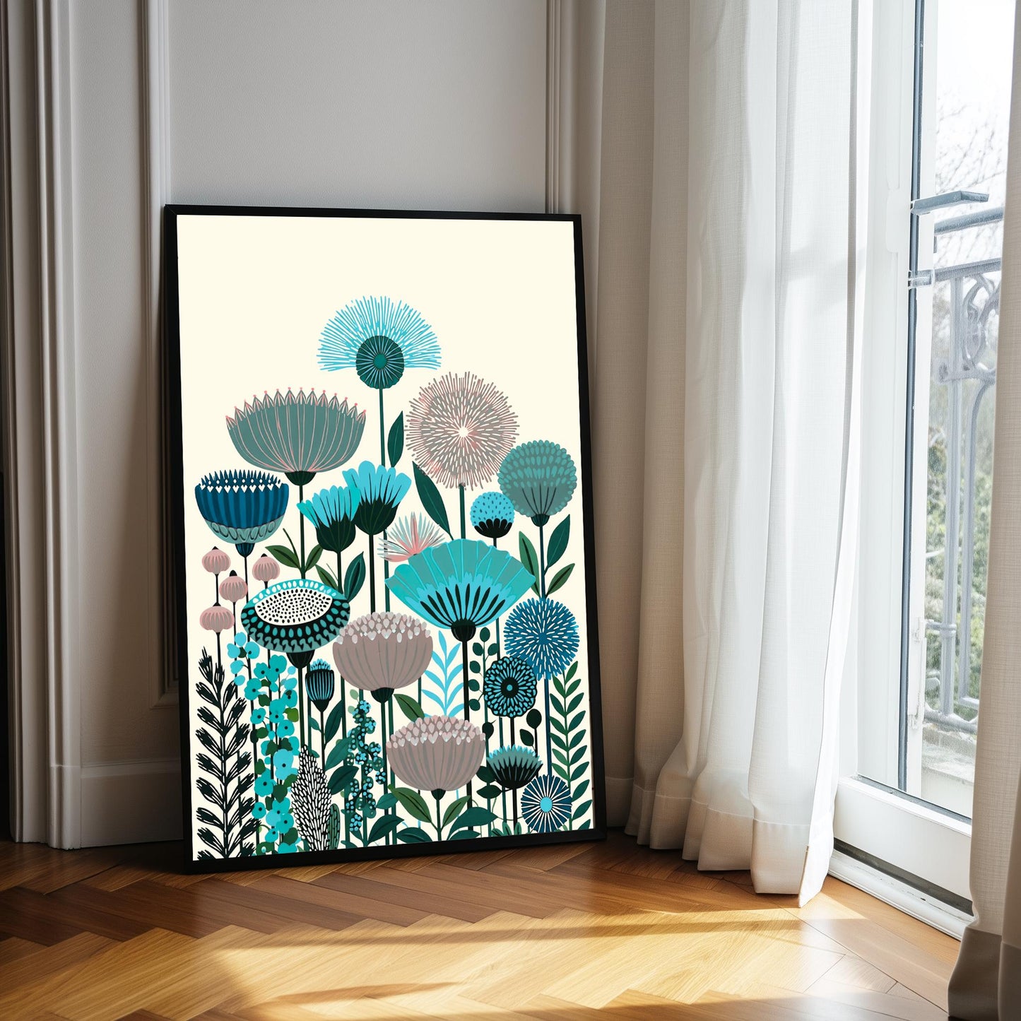 Retro Flower Market Print, Botanical Wall Art, Boho Floral Poster, Living Room Decor