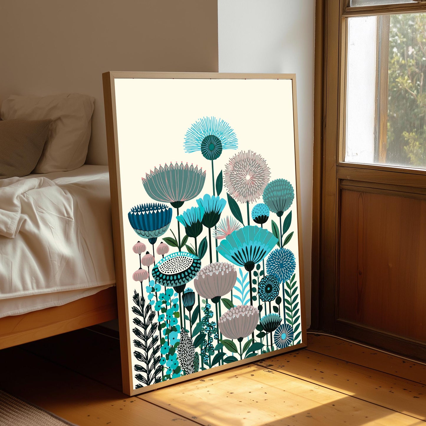 Retro Flower Market Print, Botanical Wall Art, Boho Floral Poster, Living Room Decor