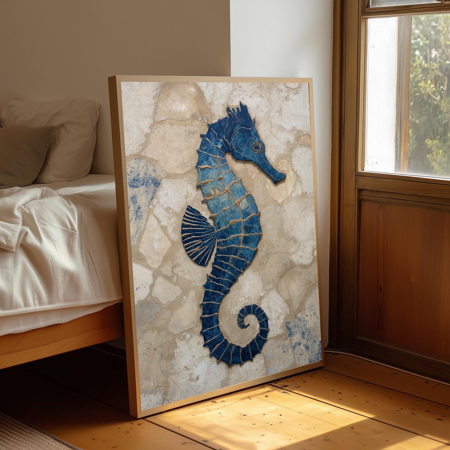 Seahorse Print: Bathroom Art Poster, Seashore Painting