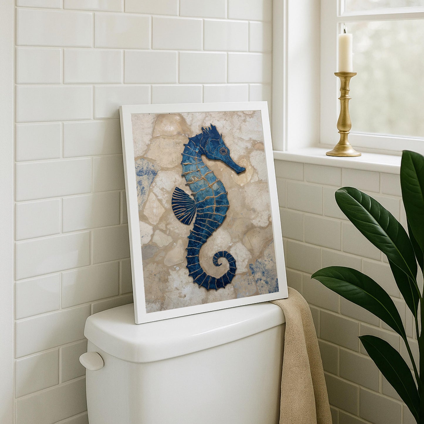Seahorse Print: Bathroom Art Poster, Seashore Painting