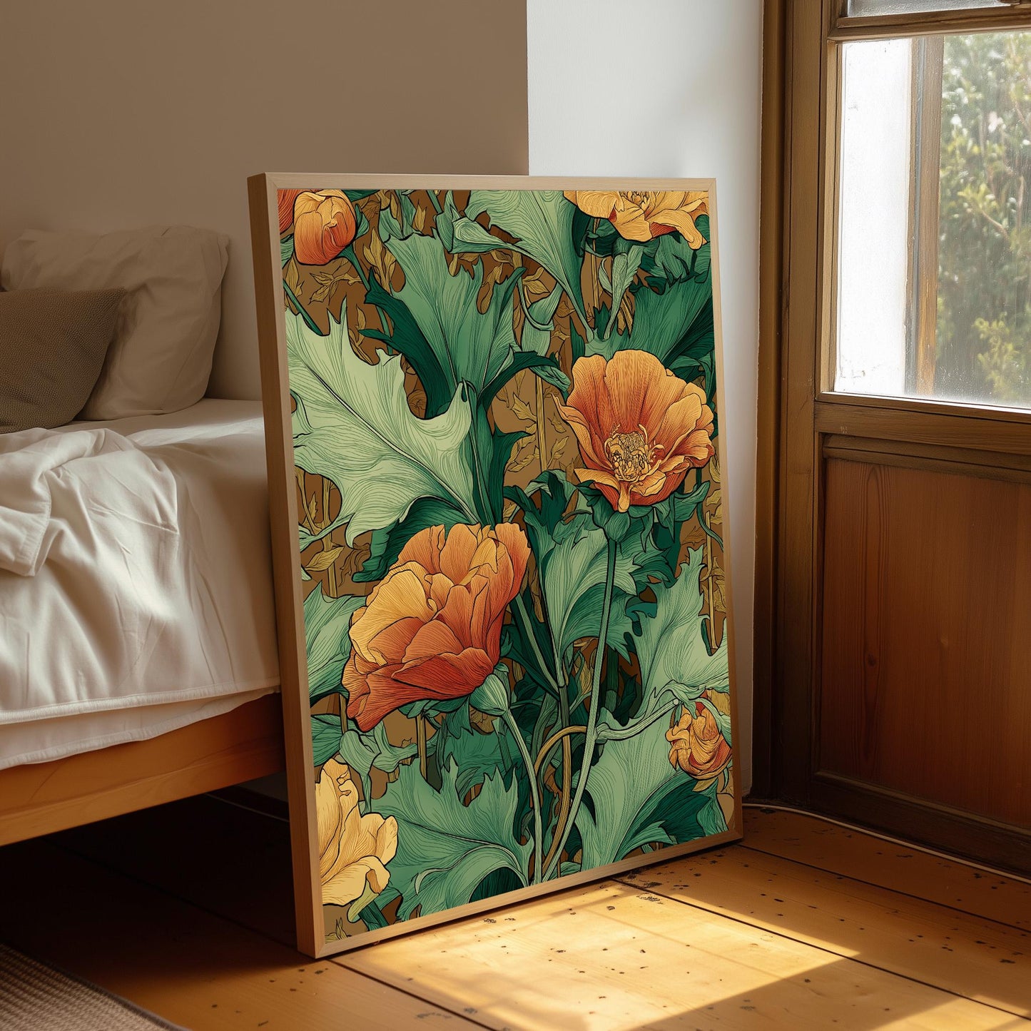 Burnt Orange Lotus Flower Poster: Vintage Floral Wall Art