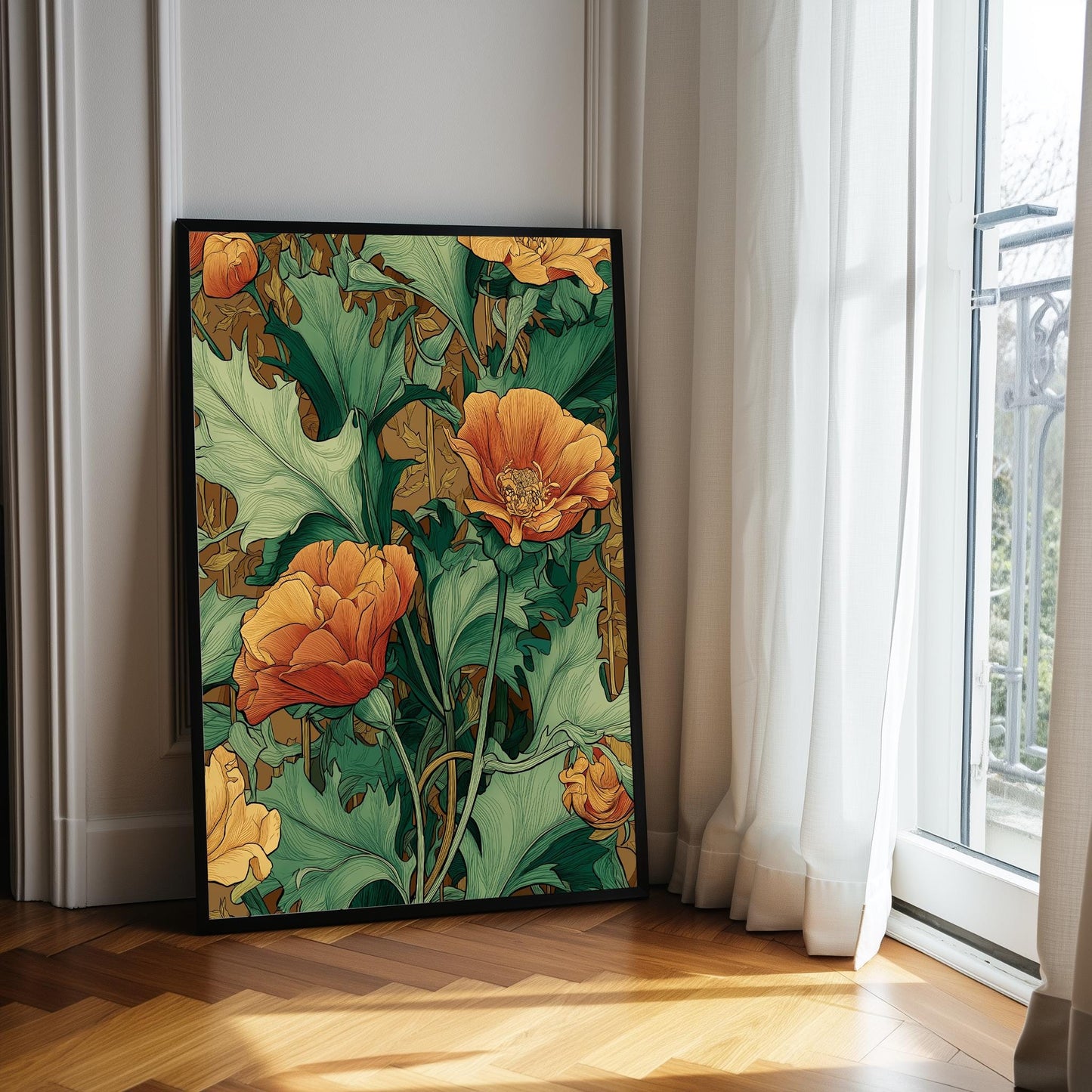 Burnt Orange Lotus Flower Poster: Vintage Floral Wall Art