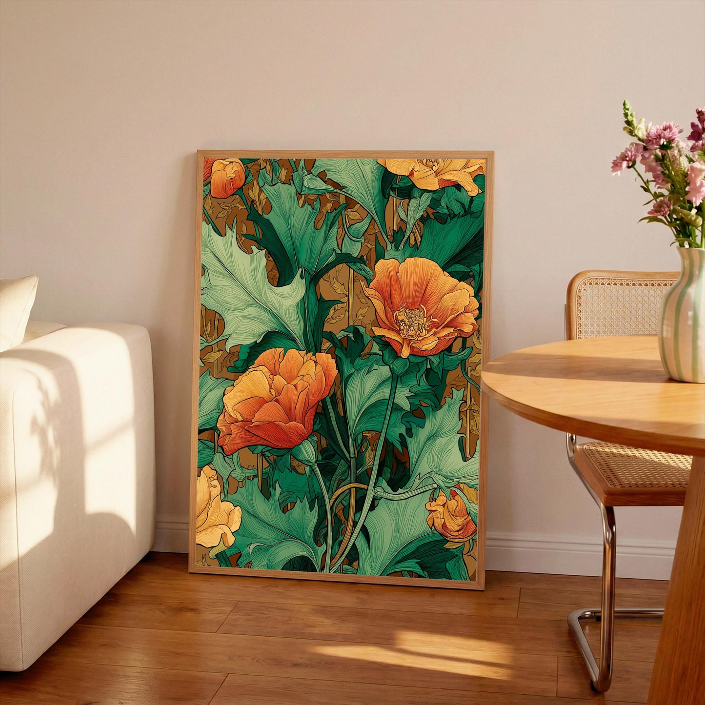 Burnt Orange Lotus Flower Poster: Vintage Floral Wall Art