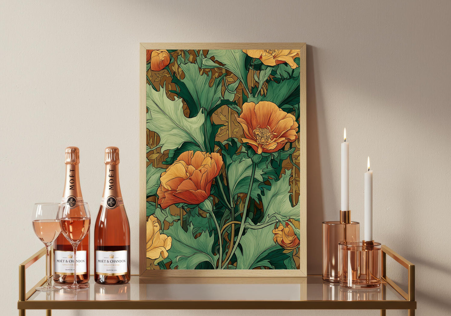 Burnt Orange Lotus Flower Poster: Vintage Floral Wall Art