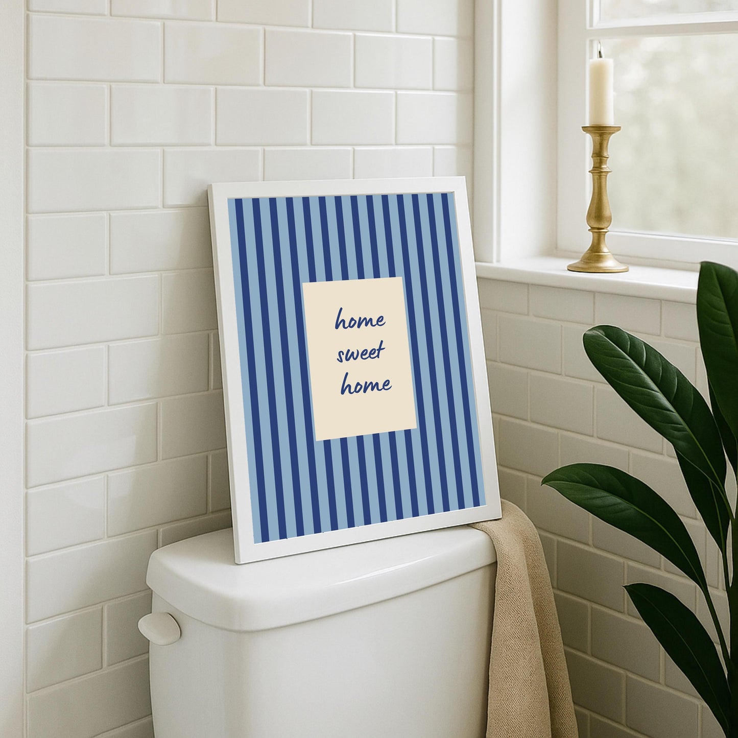 Home Sweet Home Print, Blue Stripe Wall Art, Uplifting Quote Poster