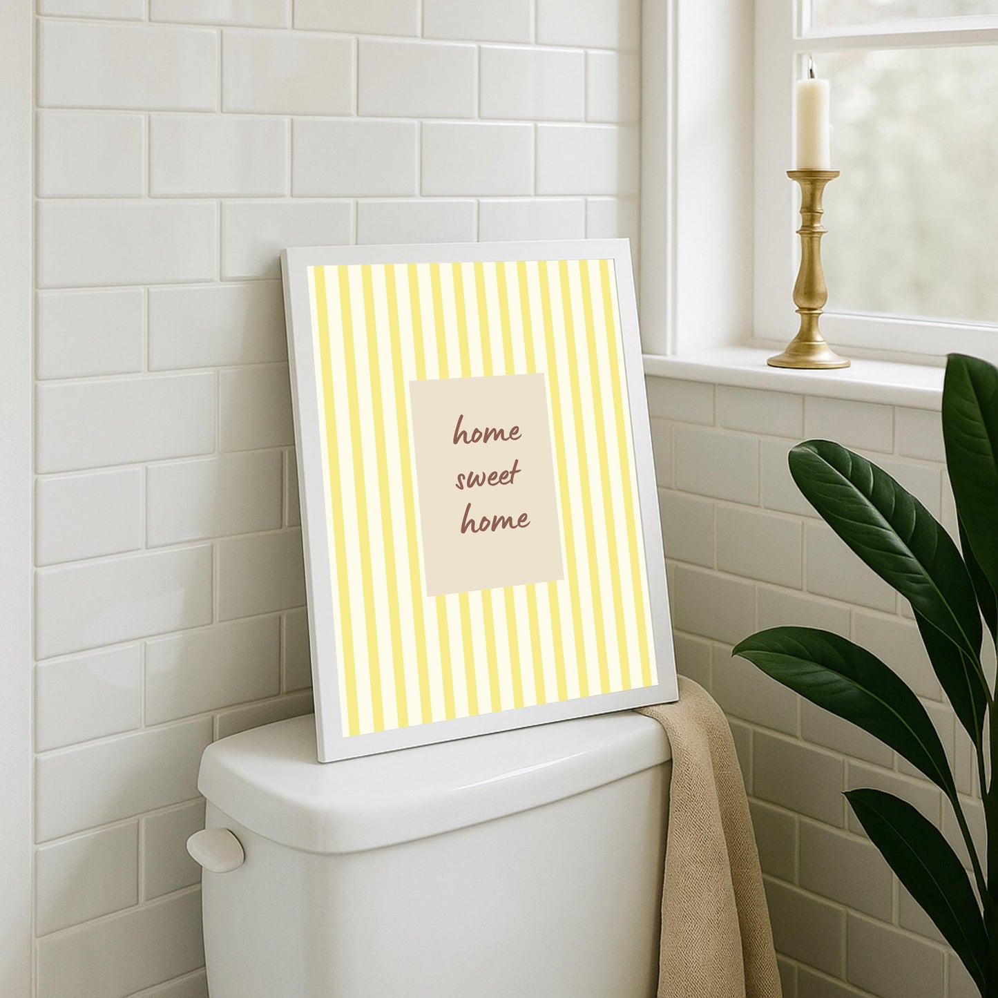 Home Sweet Home Print, Yellow Stripe Wall Art, Uplifting Quote Poster