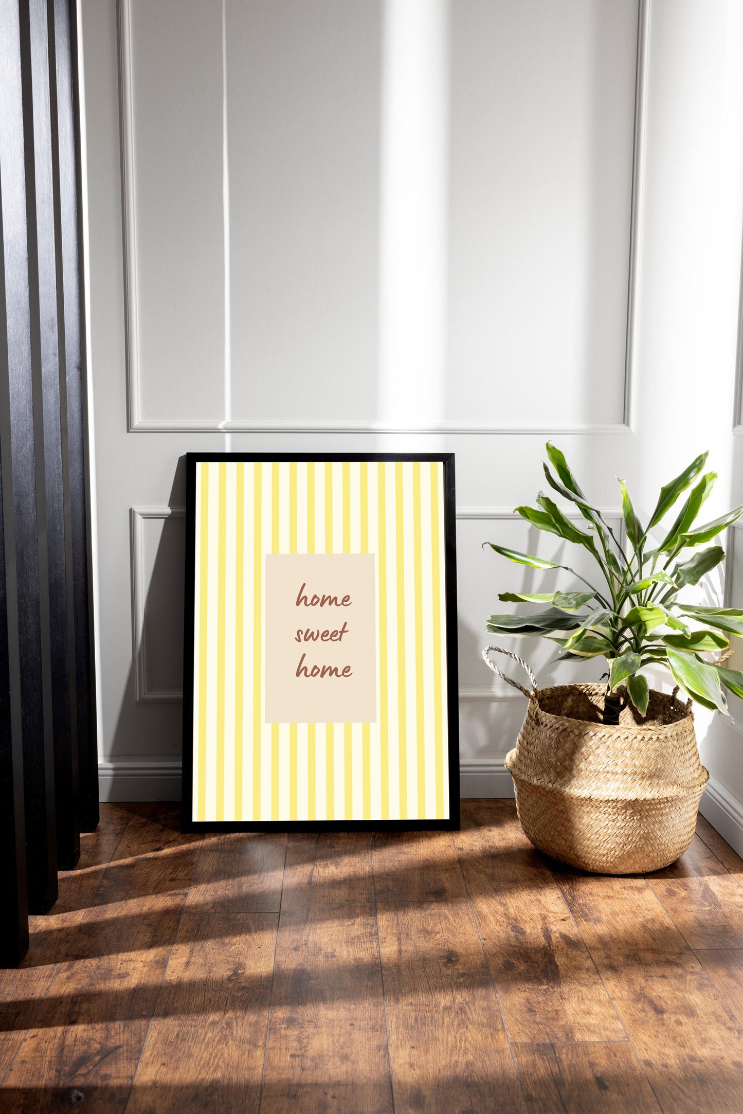 Home Sweet Home Print, Yellow Stripe Wall Art, Uplifting Quote Poster