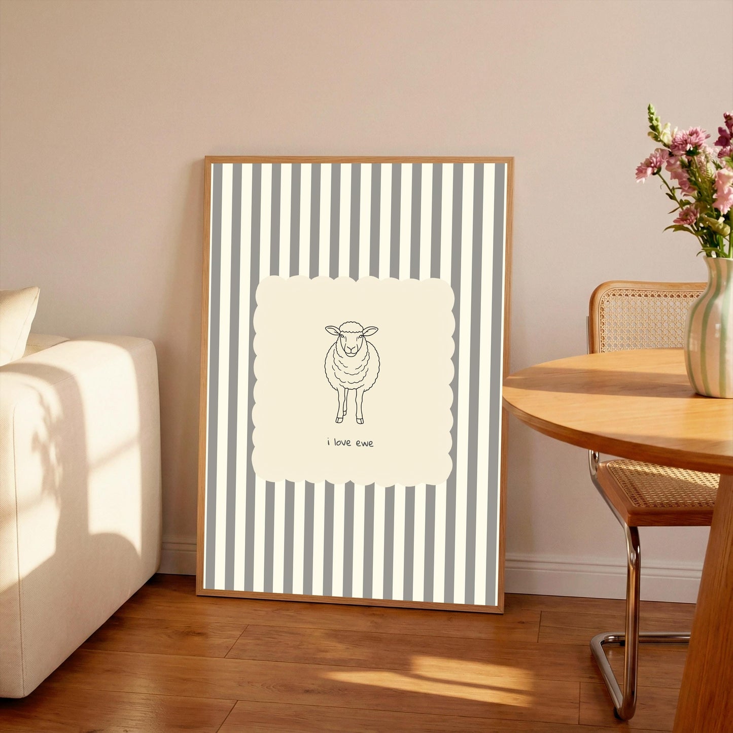 I Love Ewe Sheep Print, Charcoal Silhouette Folk Art Wall Decor