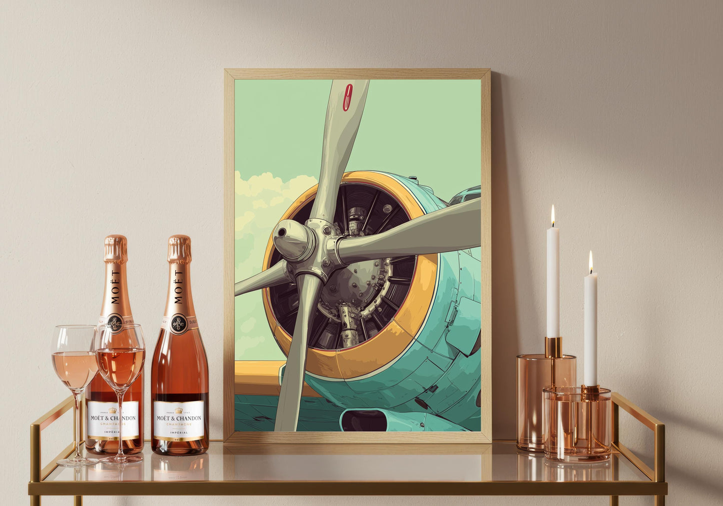 Vintage Airplane Propeller Poster, Japanese Style Aviation Illustration, Minimal Aircraft Wall Art