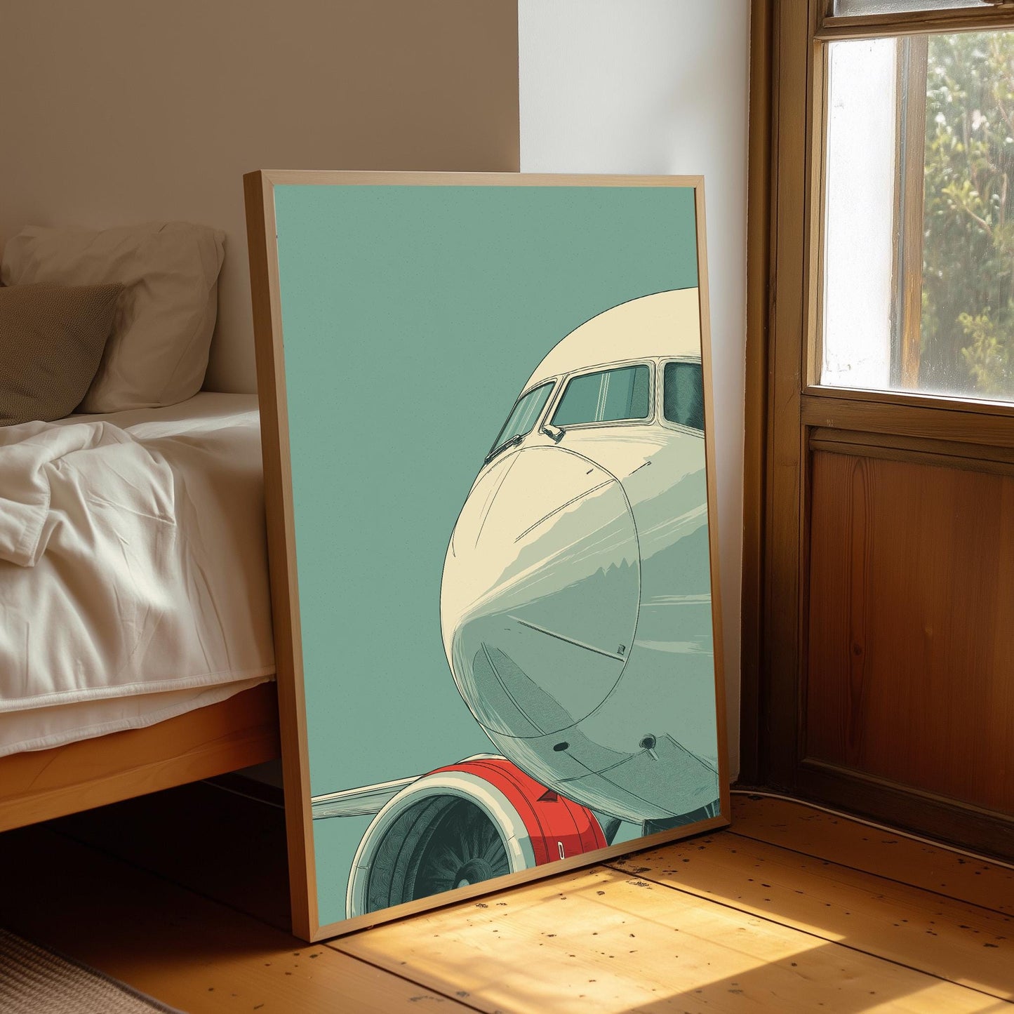 Vintage Aeroplane Nose Poster, Japanese Style Aviation Illustration, Minimal Aircraft Wall Art