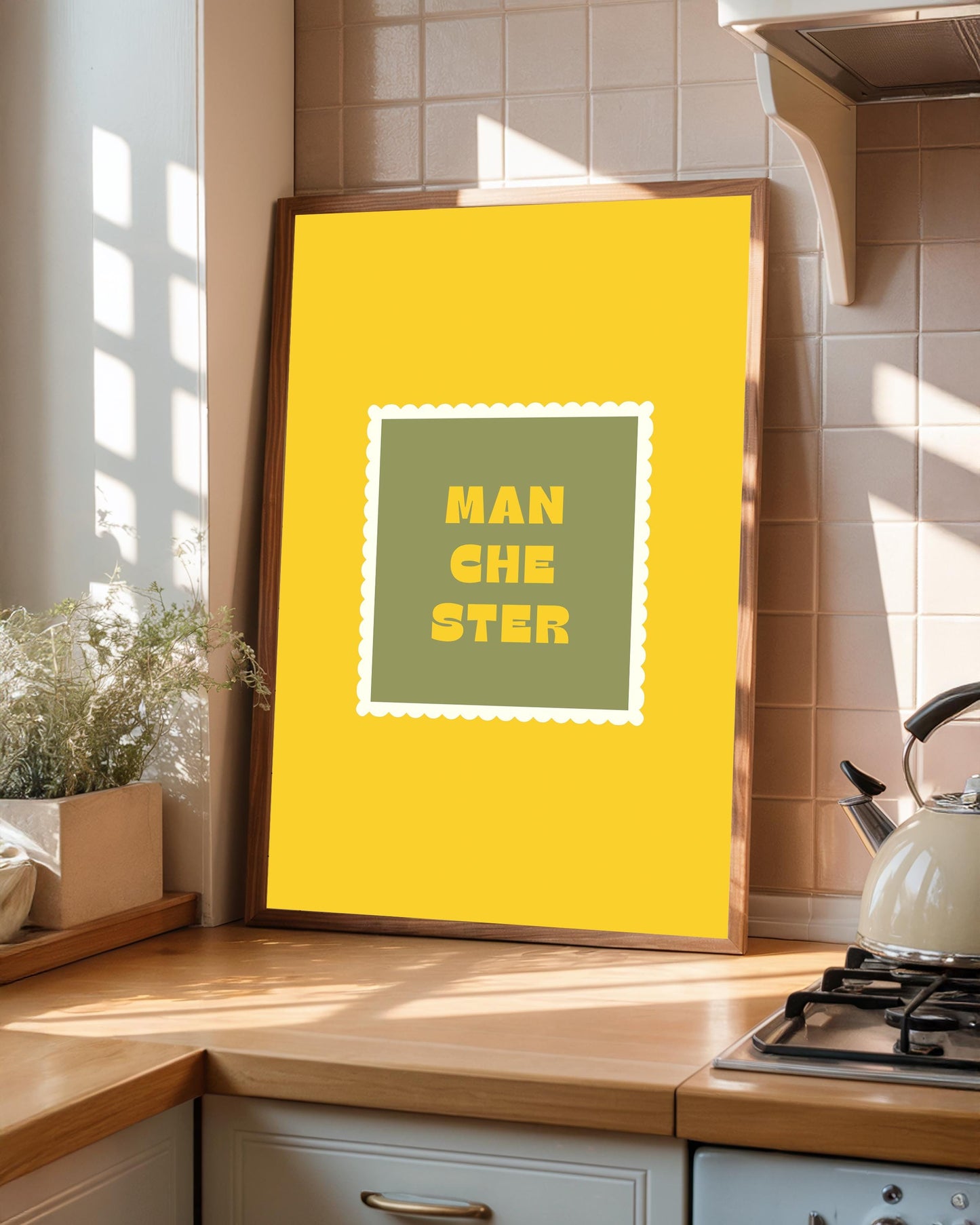 Manchester Typography Print, Colourful Retro Poster, Living Room Wall Art