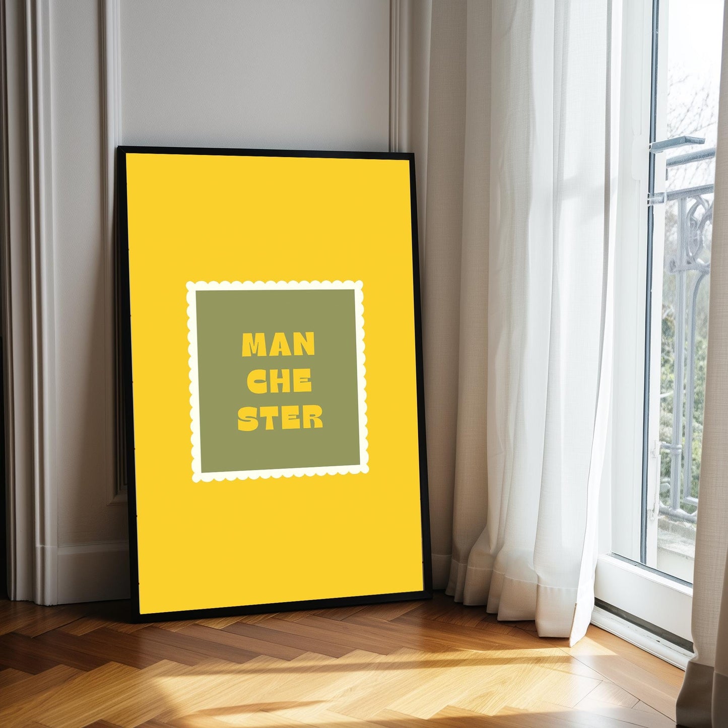 Manchester Typography Print, Colourful Retro Poster, Living Room Wall Art
