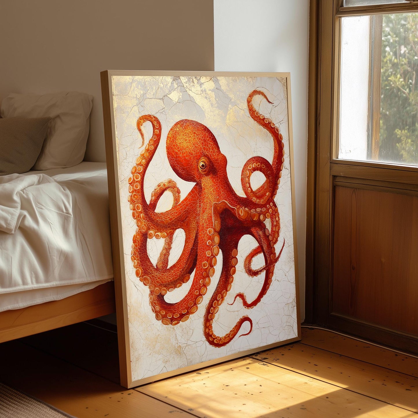 Octopus Print: Orange Octopus Art Poster