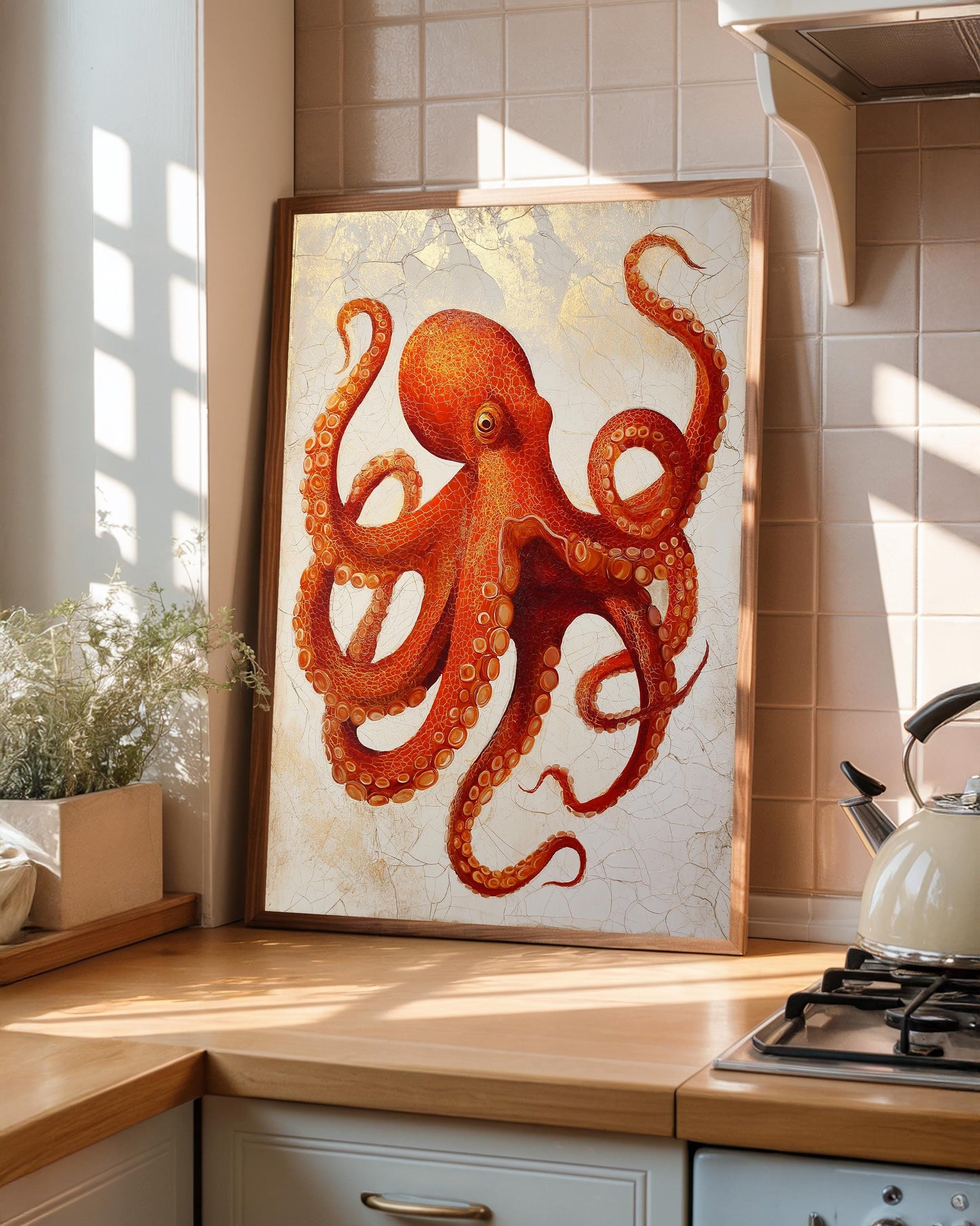 Octopus Print: Orange Octopus Art Poster