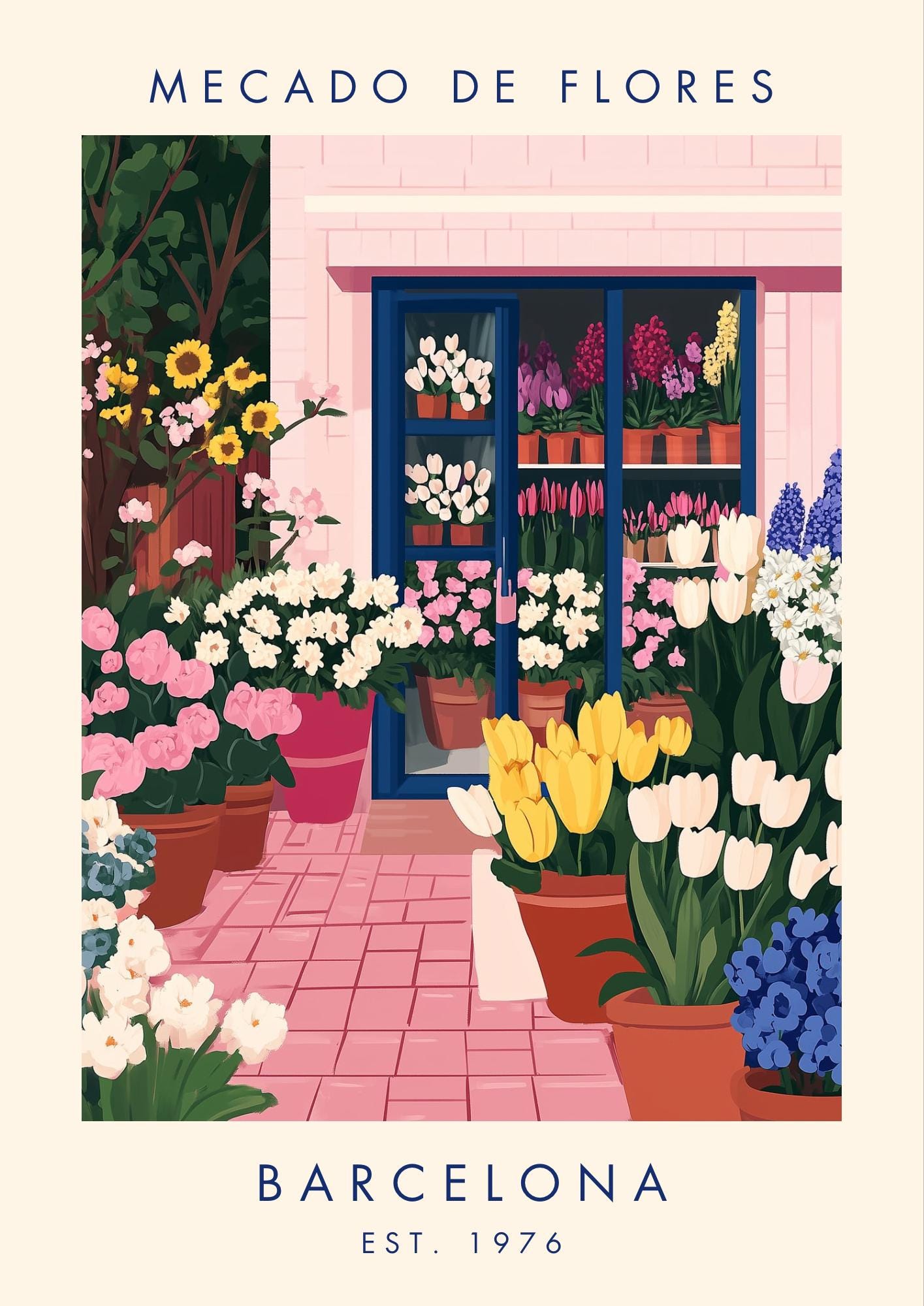 Flower Market Exhibition Poster: Floral Garden Print, Barcelona Art