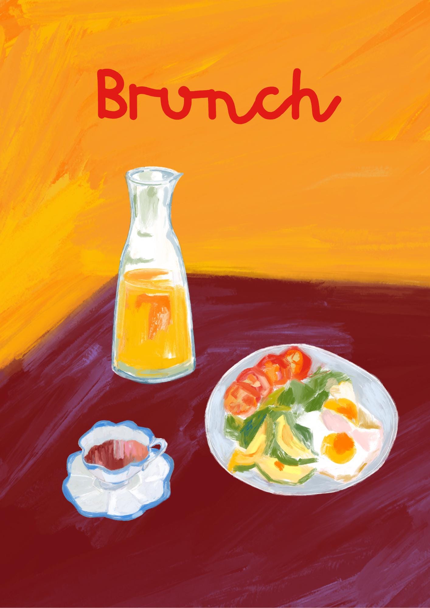 Brunch Art Print: Hand Drawn Brunch Poster, Kitchen Wall Decor