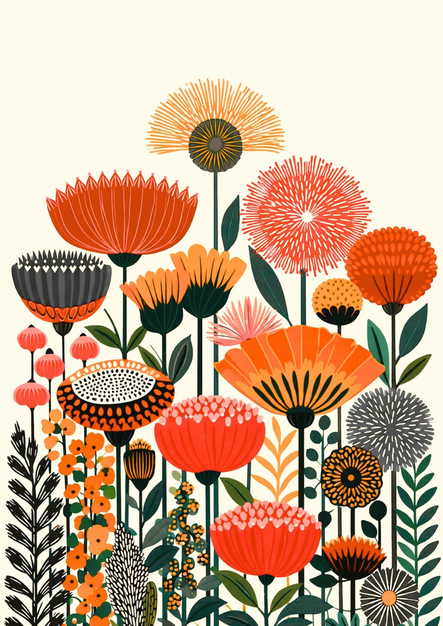 Vibrant Botanical Flower Market Print, Retro Boho Floral Artwork Poster