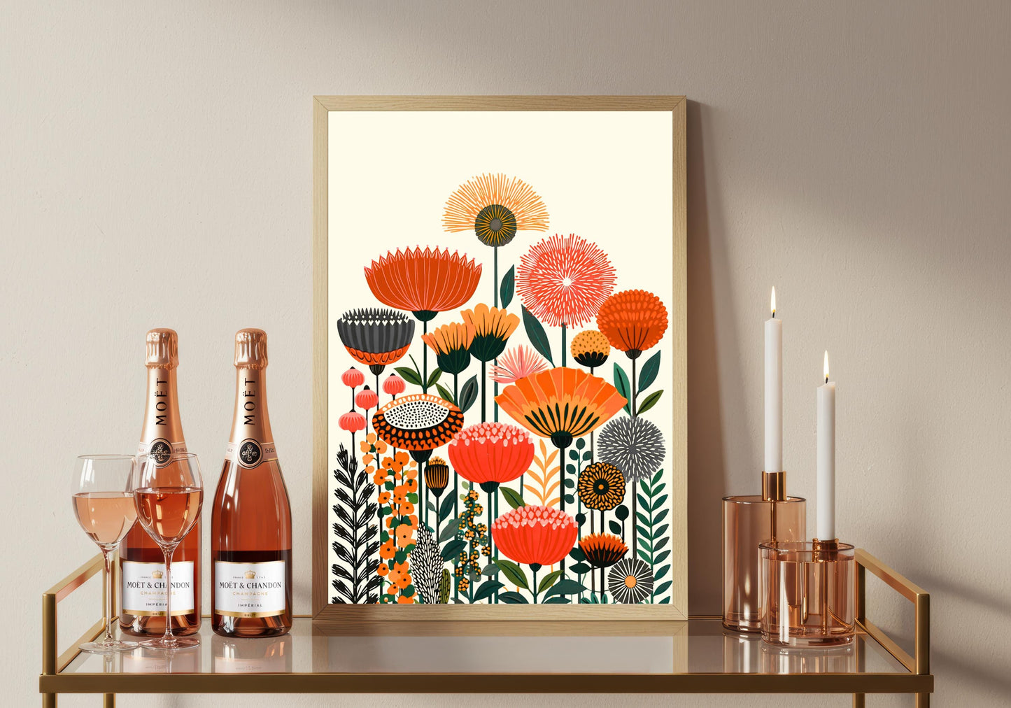 Vibrant Botanical Flower Market Print, Retro Boho Floral Artwork Poster