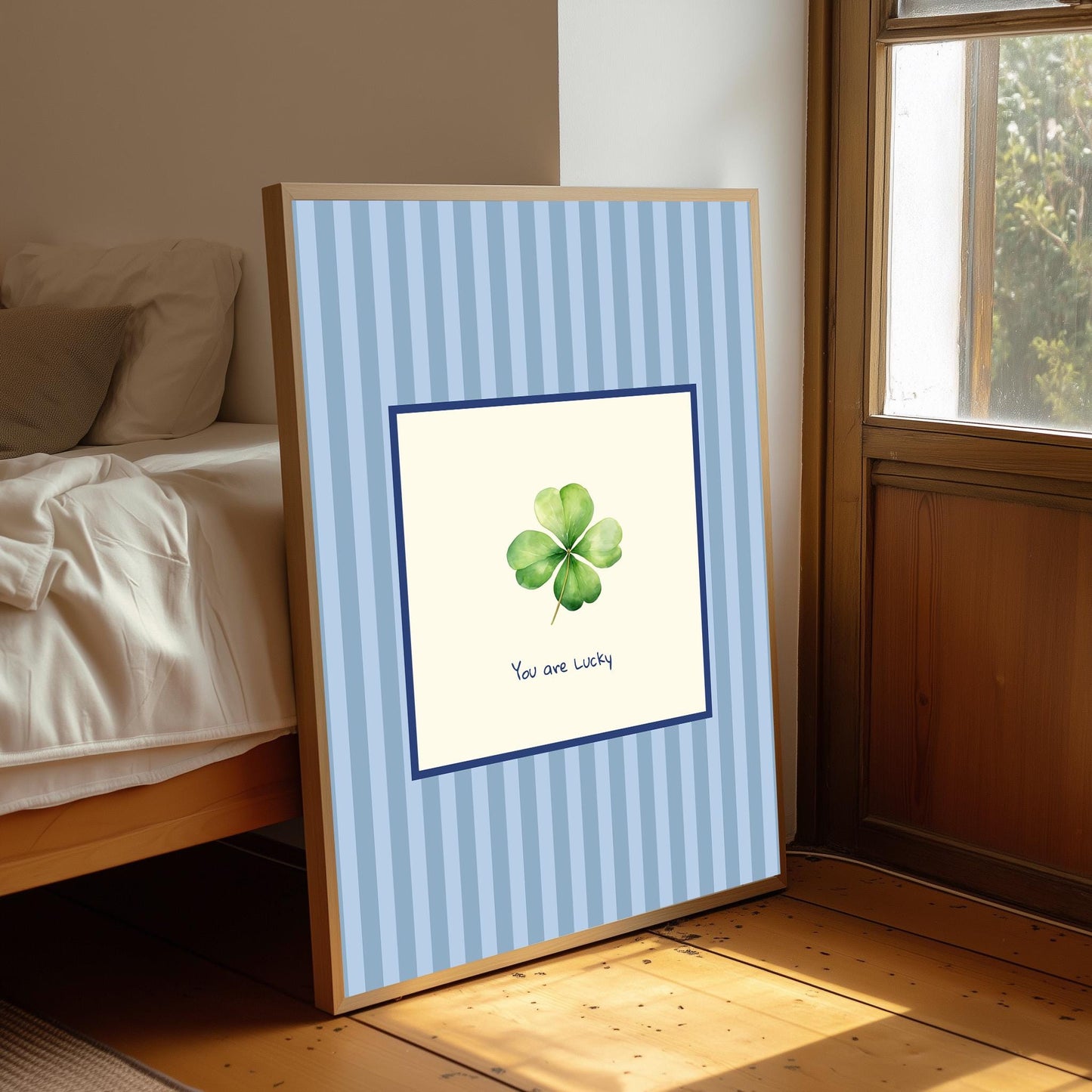 You Are Lucky Print, Four Leaf Clover Wall Art, Green Lucky Charm Decor