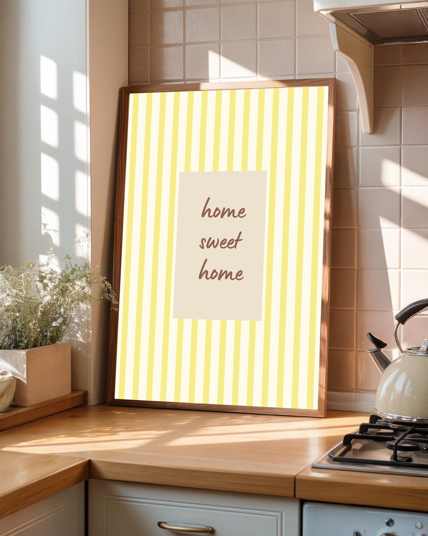 Home Sweet Home Print, Yellow Stripe Wall Art, Uplifting Quote Poster