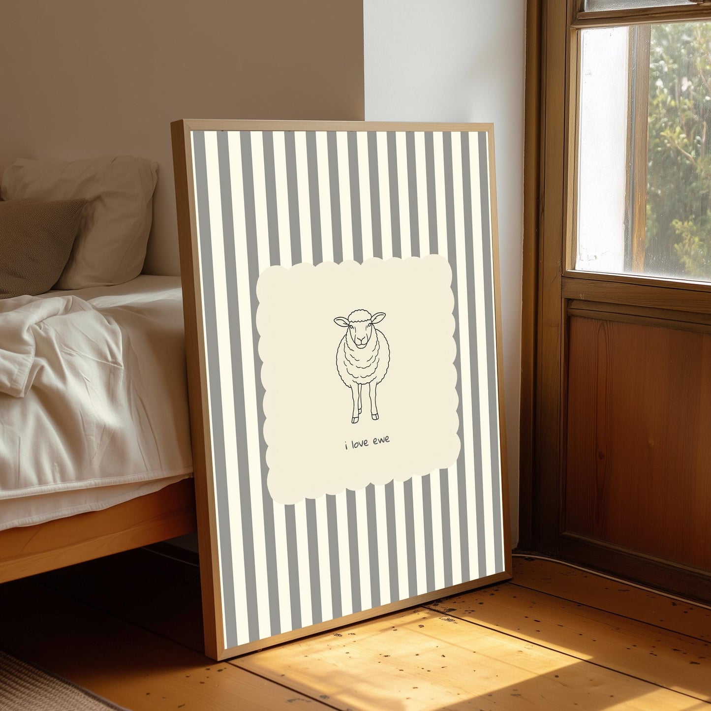I Love Ewe Sheep Print, Charcoal Silhouette Folk Art Wall Decor