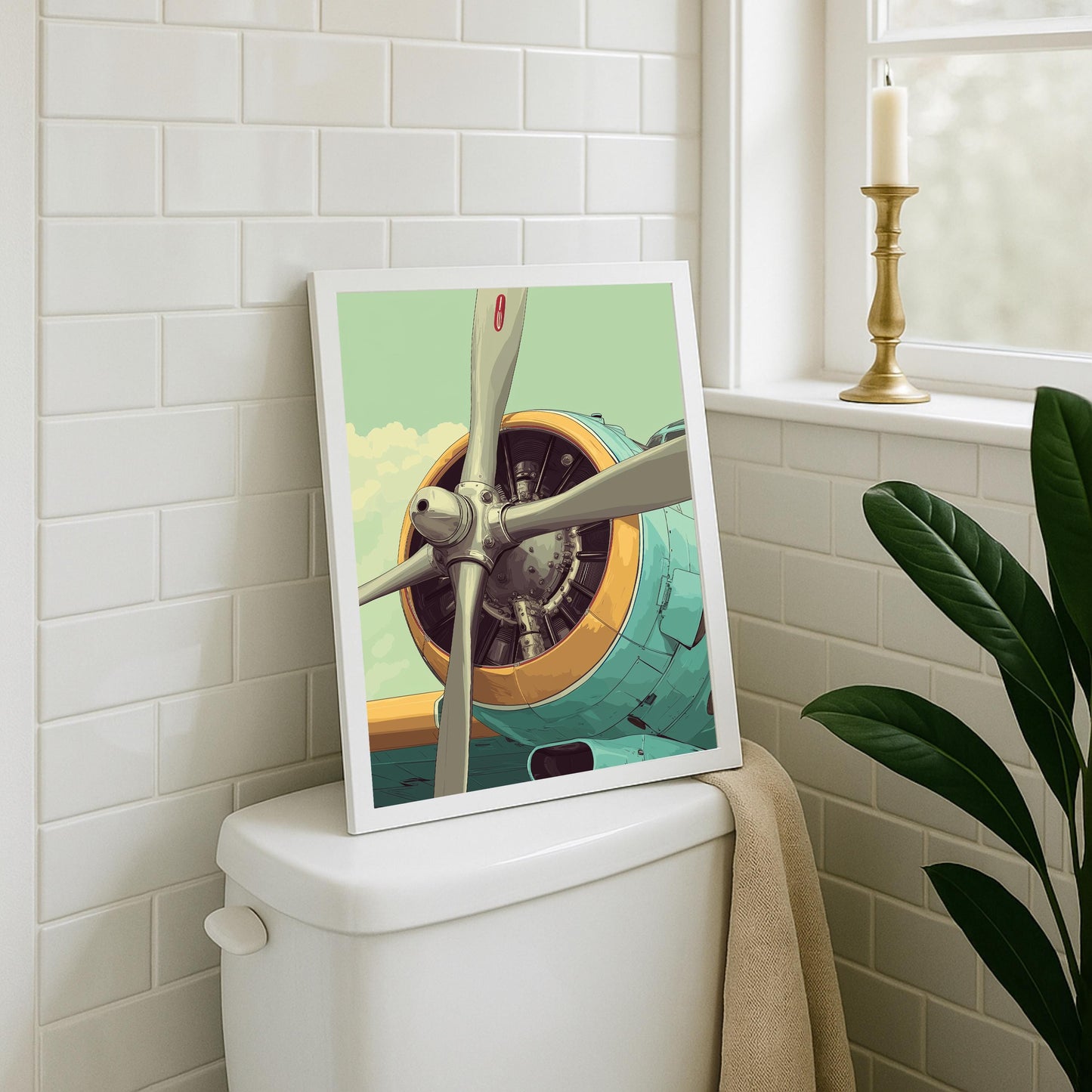 Vintage Airplane Propeller Poster, Japanese Style Aviation Illustration, Minimal Aircraft Wall Art