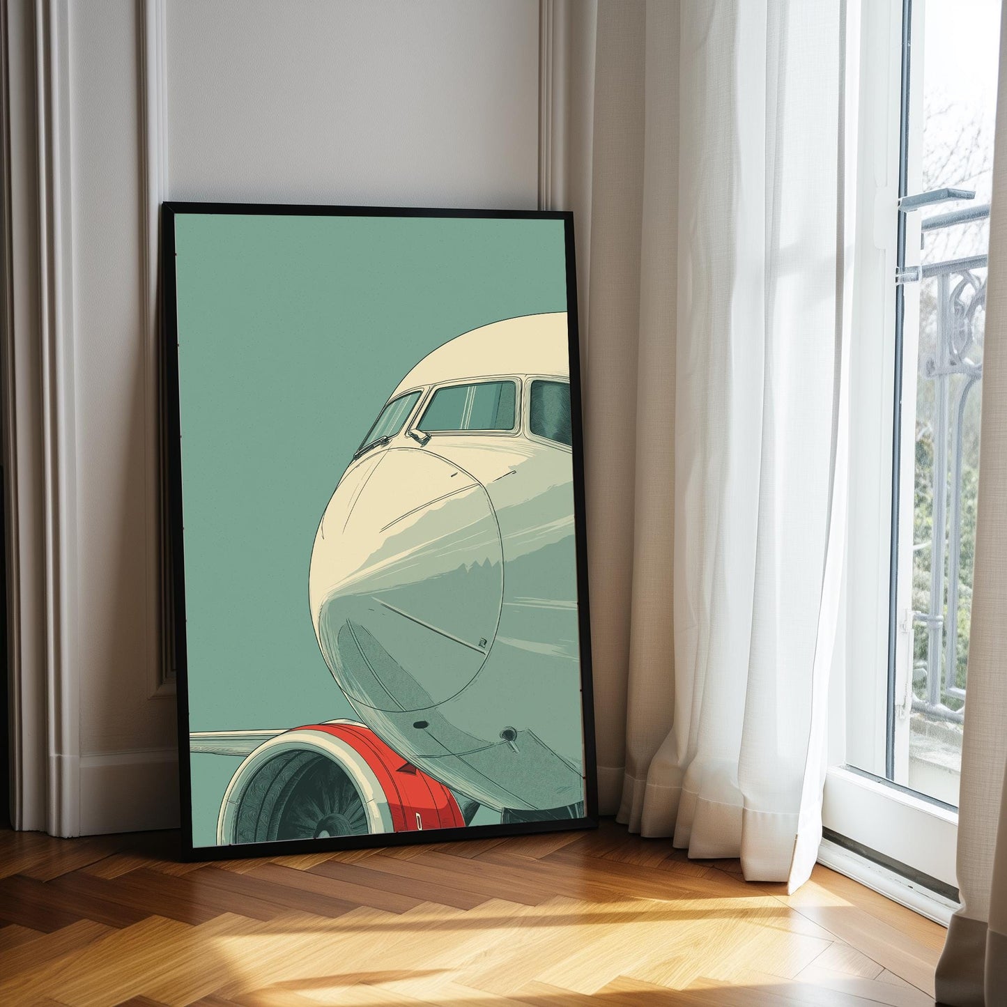 Vintage Aeroplane Nose Poster, Japanese Style Aviation Illustration, Minimal Aircraft Wall Art