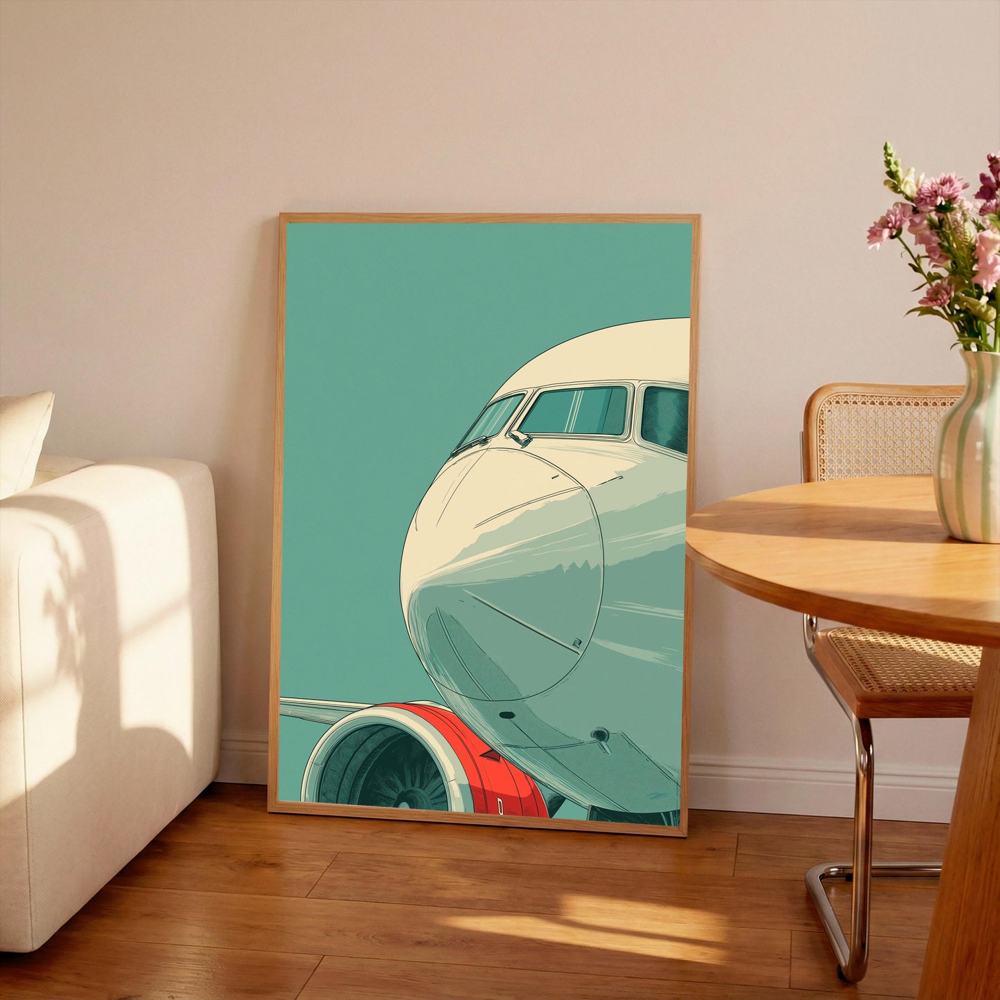 Vintage Aeroplane Nose Poster, Japanese Style Aviation Illustration, Minimal Aircraft Wall Art