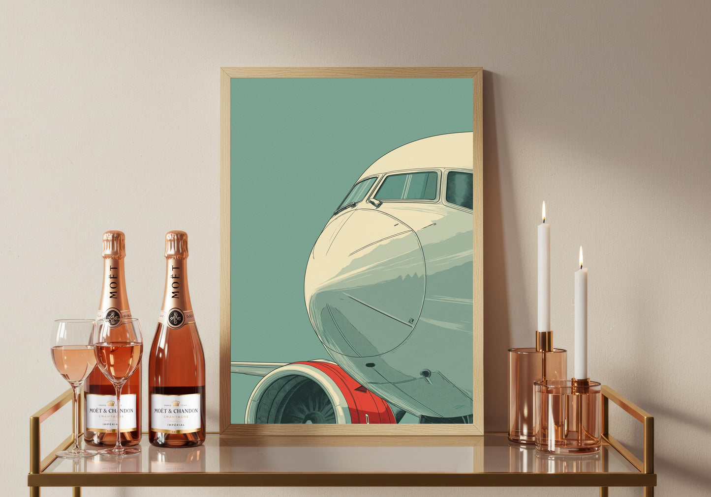 Vintage Aeroplane Nose Poster, Japanese Style Aviation Illustration, Minimal Aircraft Wall Art