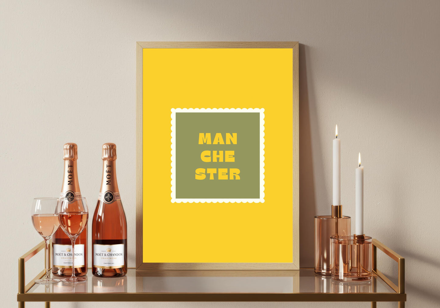 Manchester Typography Print, Colourful Retro Poster, Living Room Wall Art