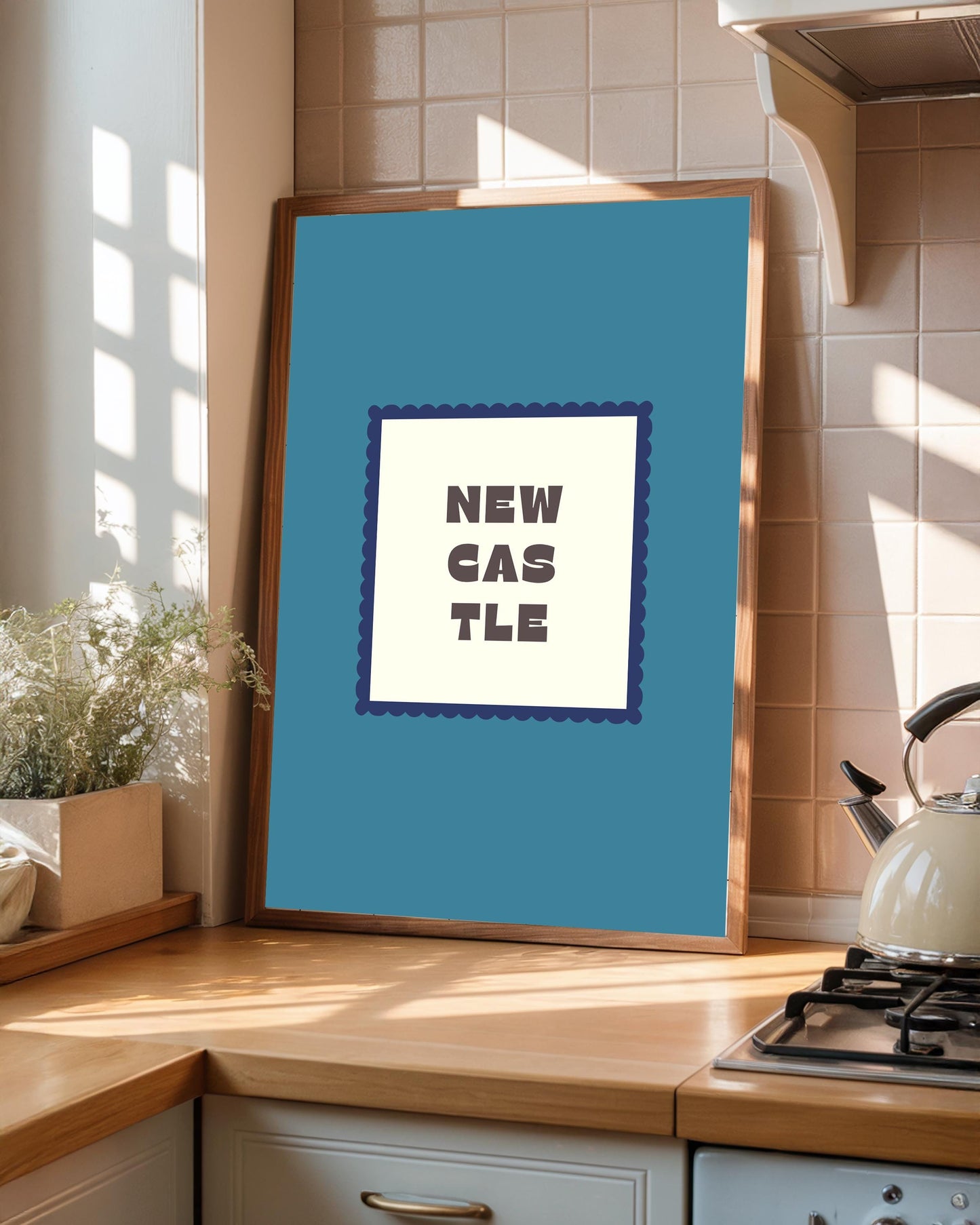 Newcastle Typography Print, Colourful Retro Poster, Modern Wall Art