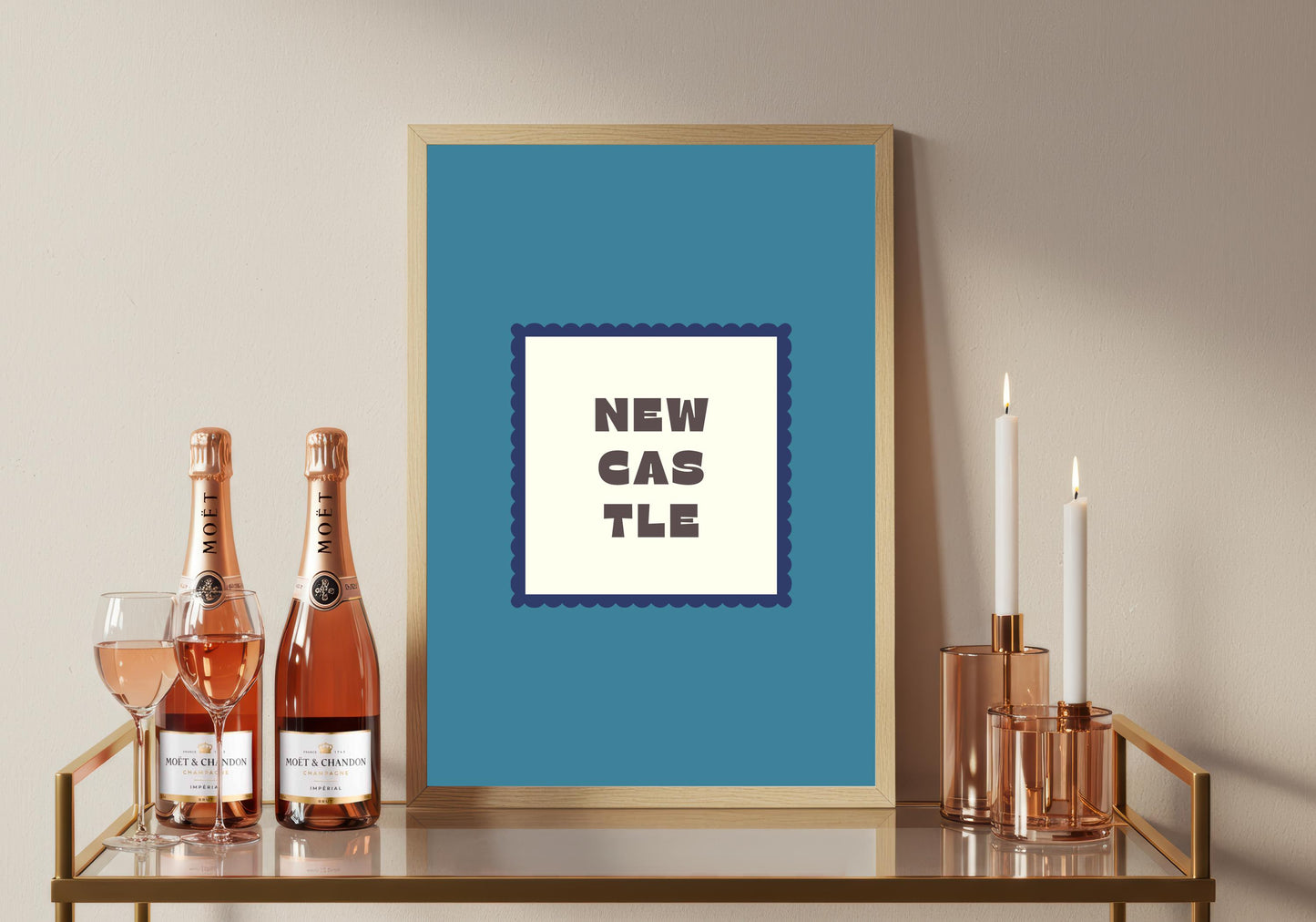 Newcastle Typography Print, Colourful Retro Poster, Modern Wall Art