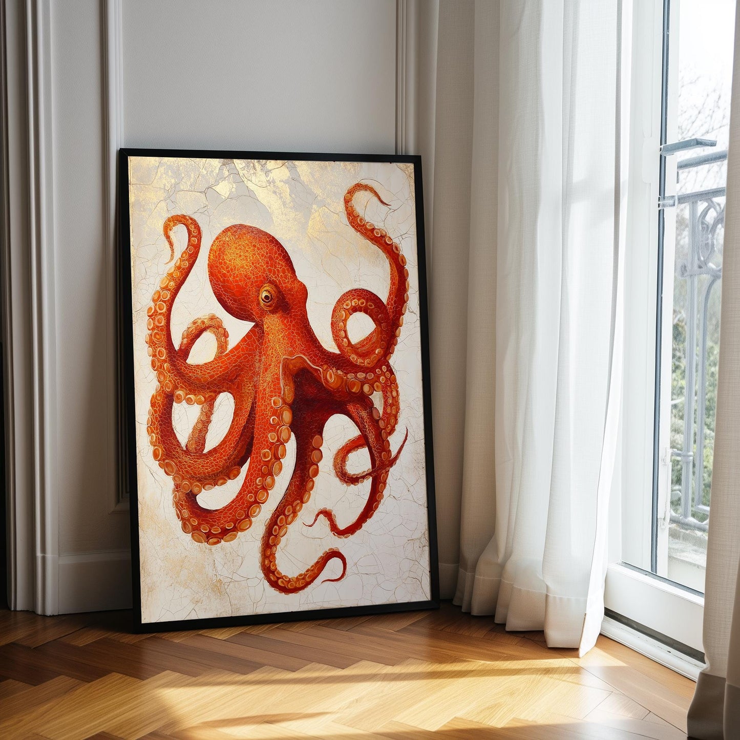 Octopus Print: Orange Octopus Art Poster