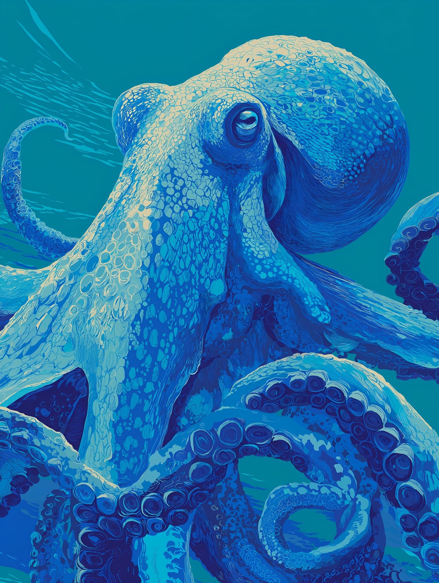 Octopus Print: Blue Octopus Art Poster