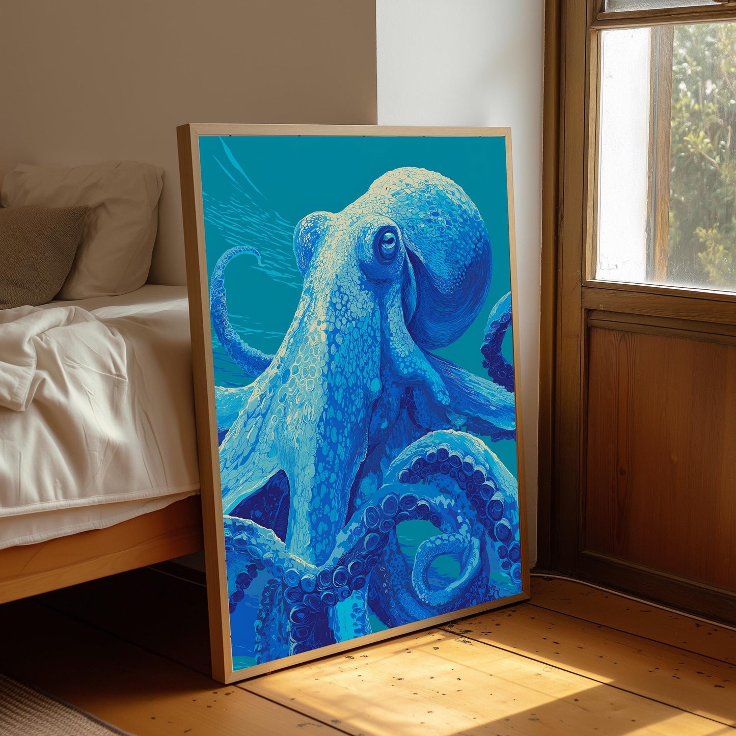 Octopus Print: Blue Octopus Art Poster