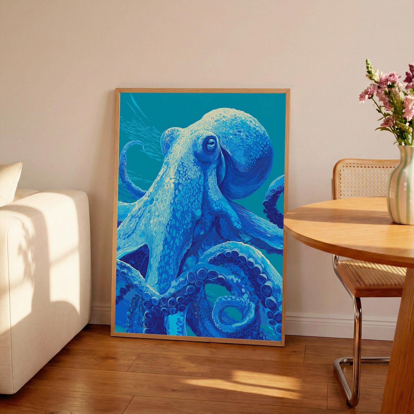 Octopus Print: Blue Octopus Art Poster