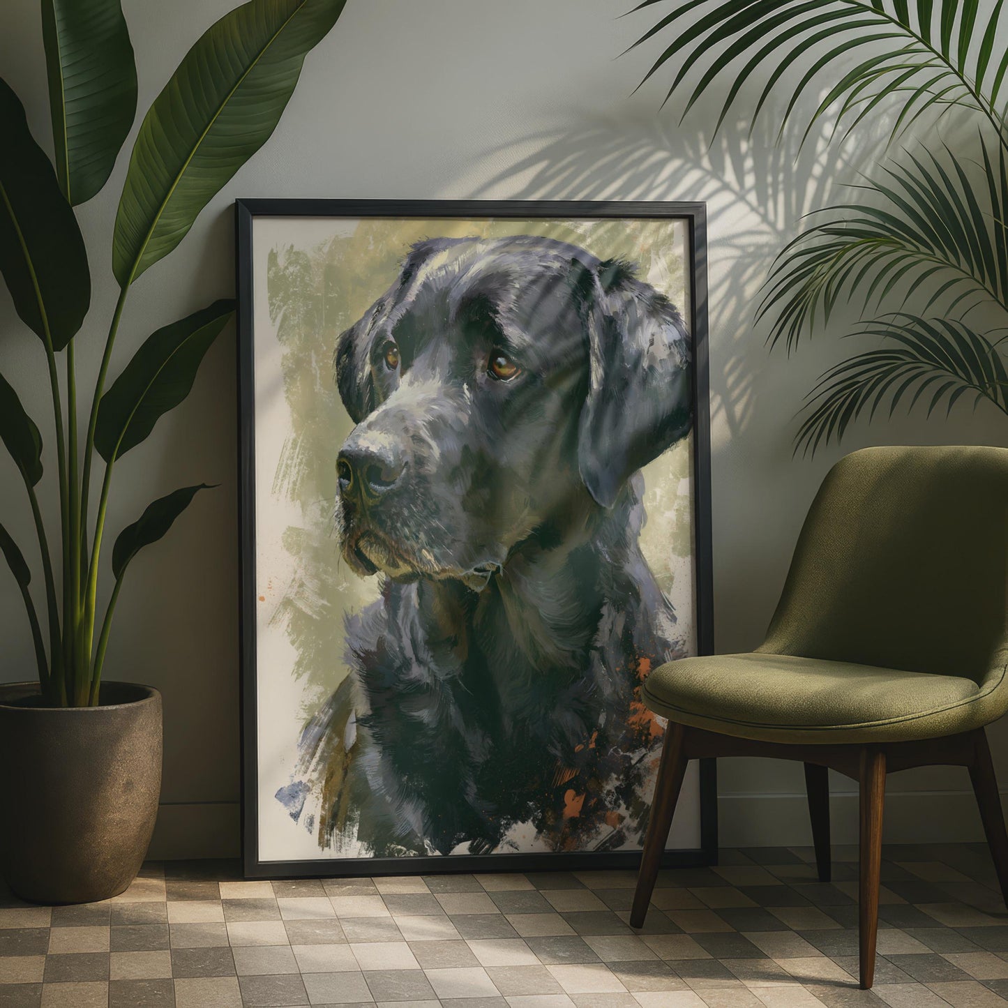 Black Labrador Print, Lab Dog Portrait Poster, Painted Style Dog Art, Dog Lover Gift