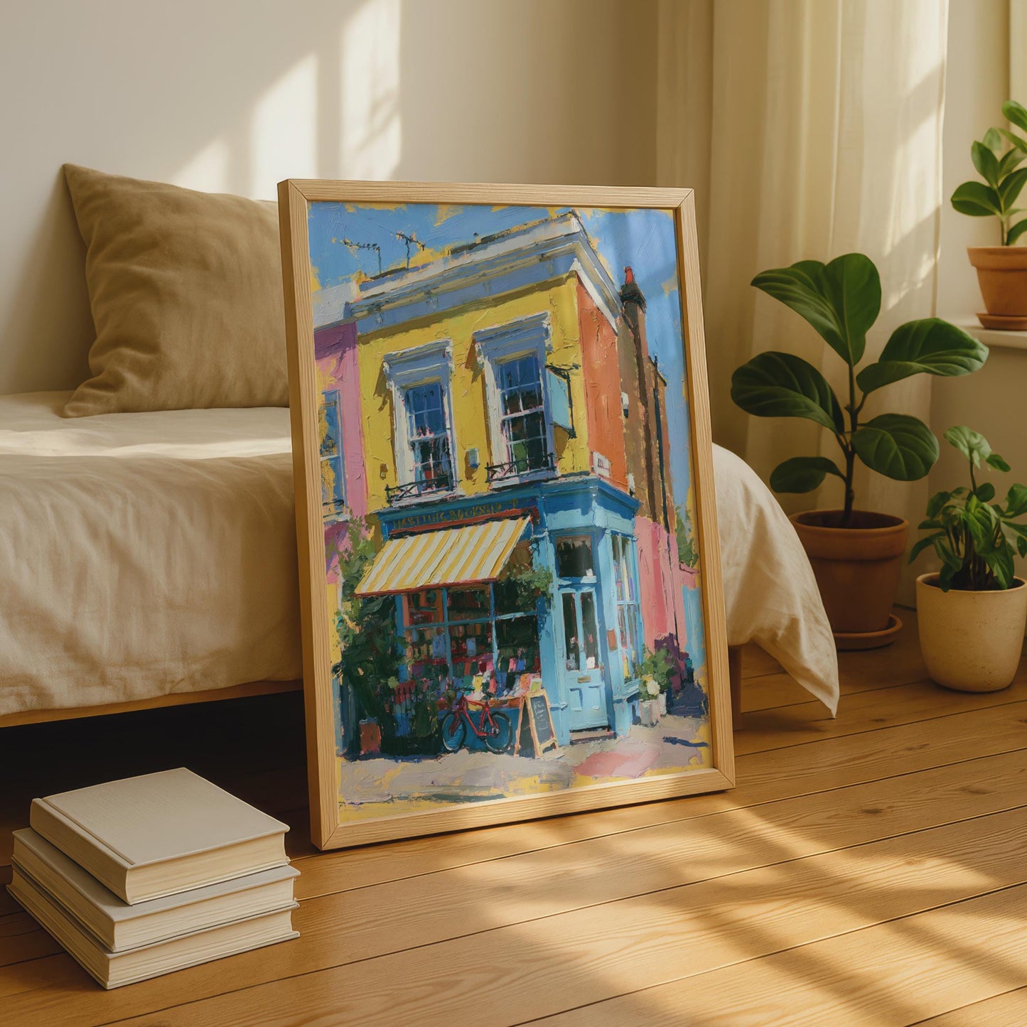 Notting Hill Bookshop Poster, London Art Print, Colourful Street Wall Art