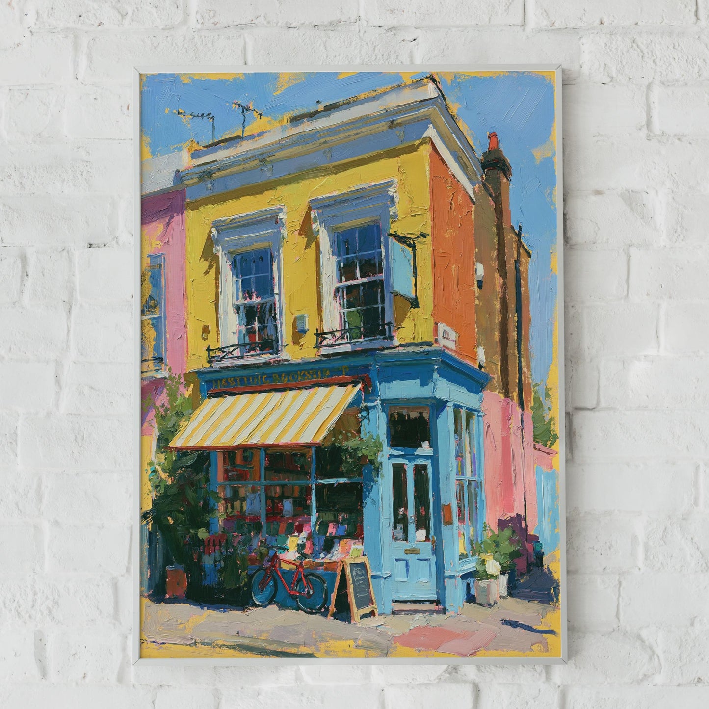 Notting Hill Bookshop Poster, London Art Print, Colourful Street Wall Art