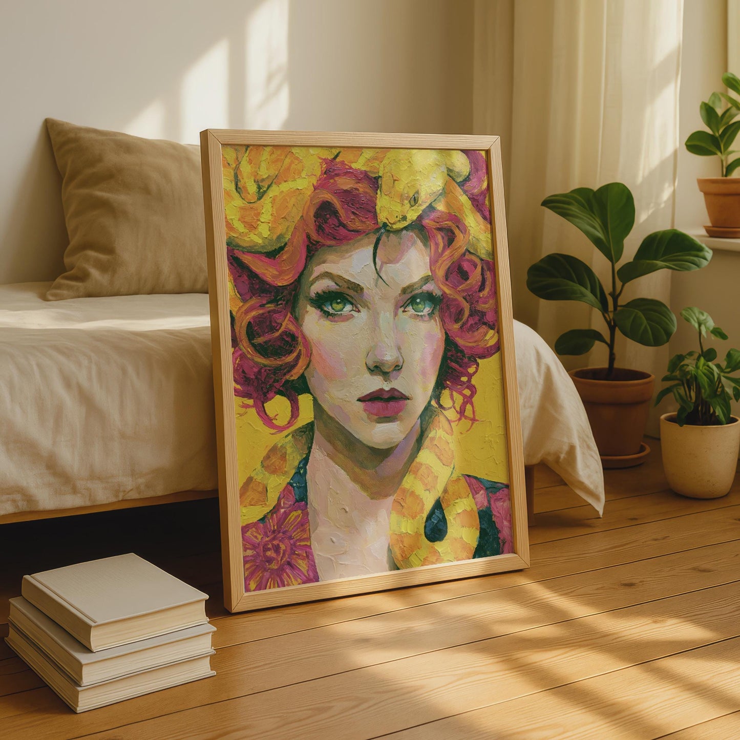 Medusa Print, Greek Mythology Poster, Snake Hair Woman, Bold Colourful Wall Art
