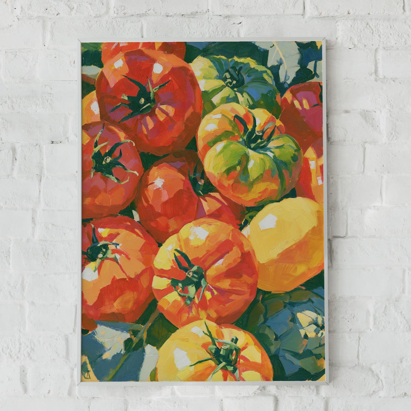 Heirloom Tomatoes Art Print, Vegetable Still Life Poster, Kitchen Wall Art, Colourful