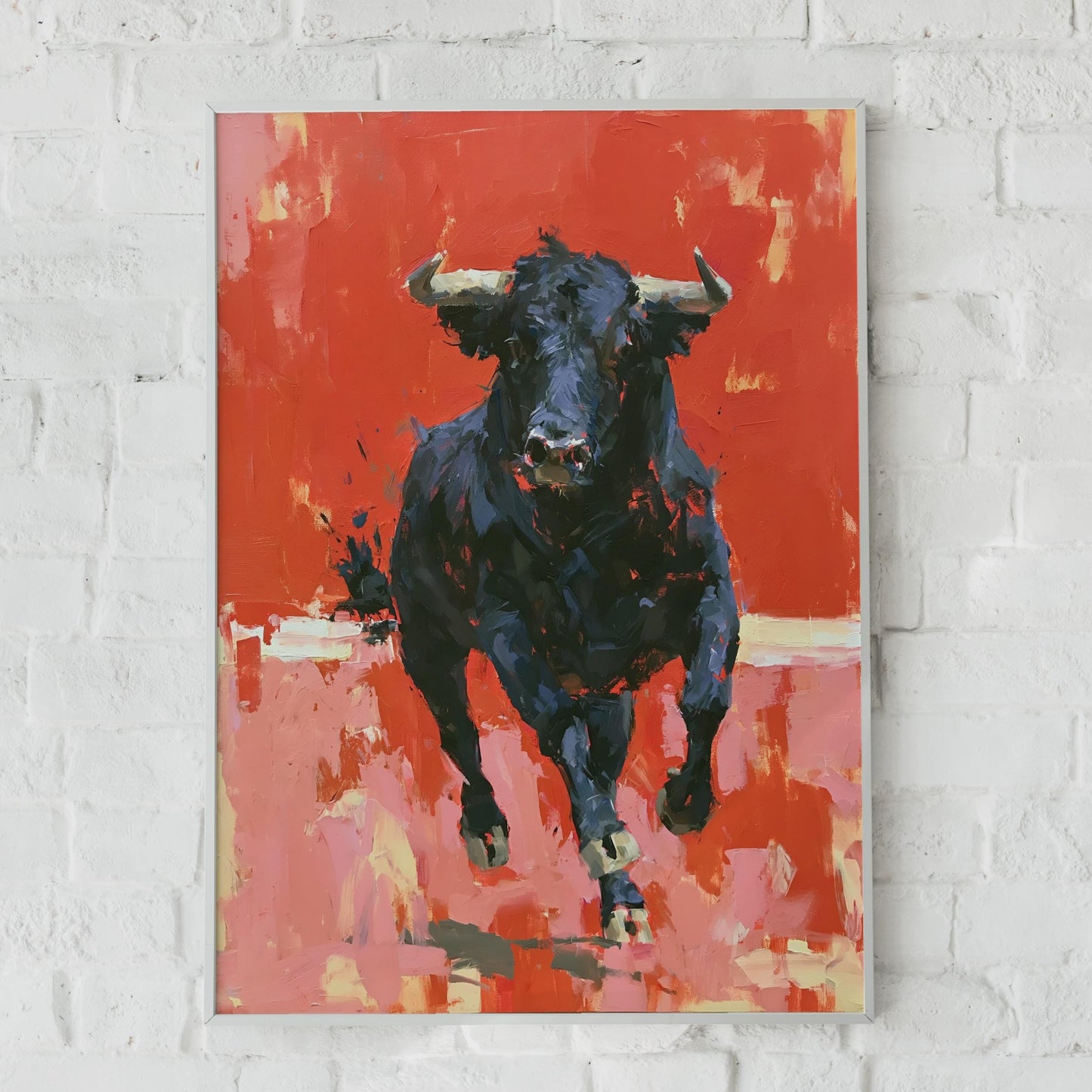 Black Bull Art Print, Red Abstract Animal Poster, Bold Expressionist Wall Art