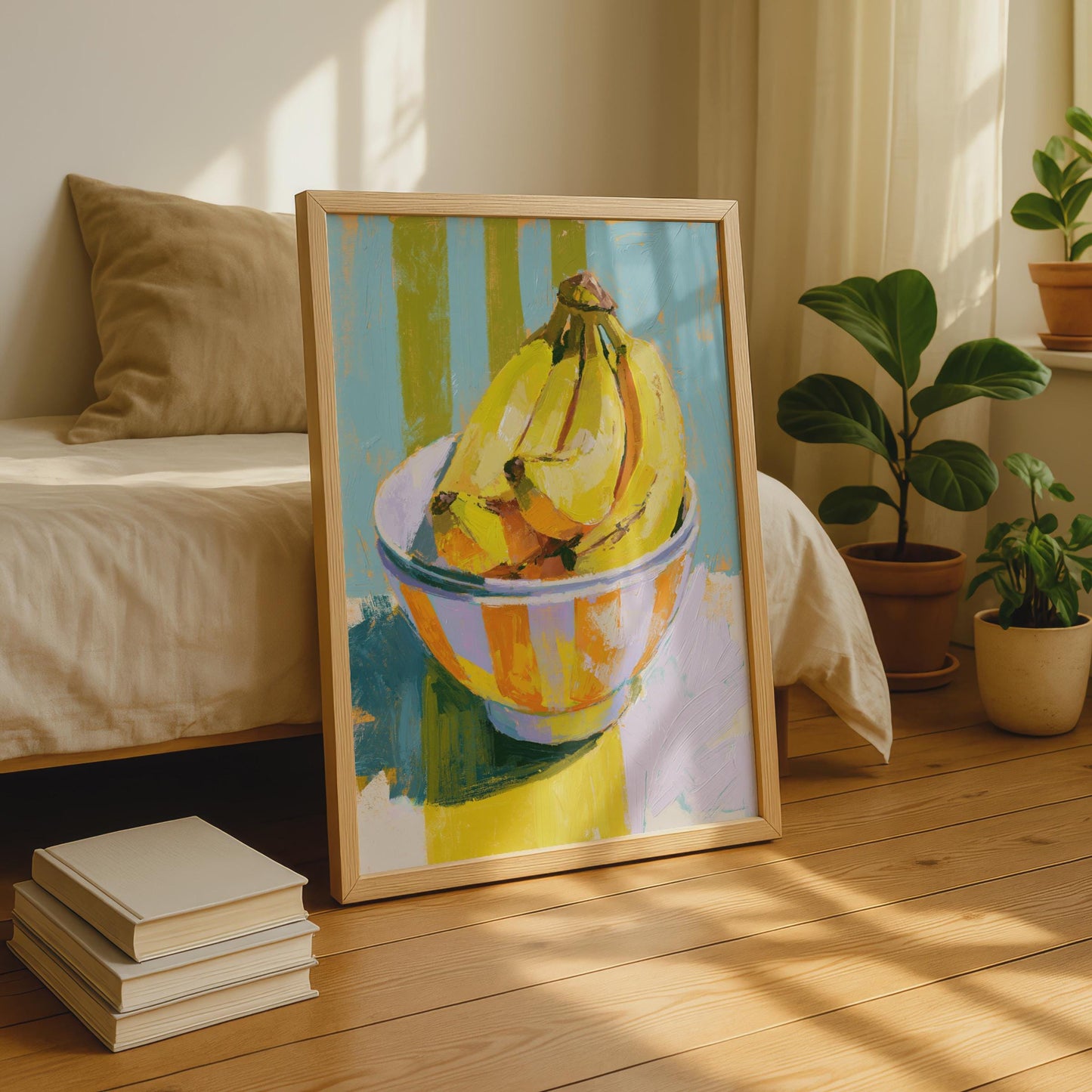Banana Bowl Still Life Art Print, Colourful Kitchen Poster, Yellow Fruit Wall Art