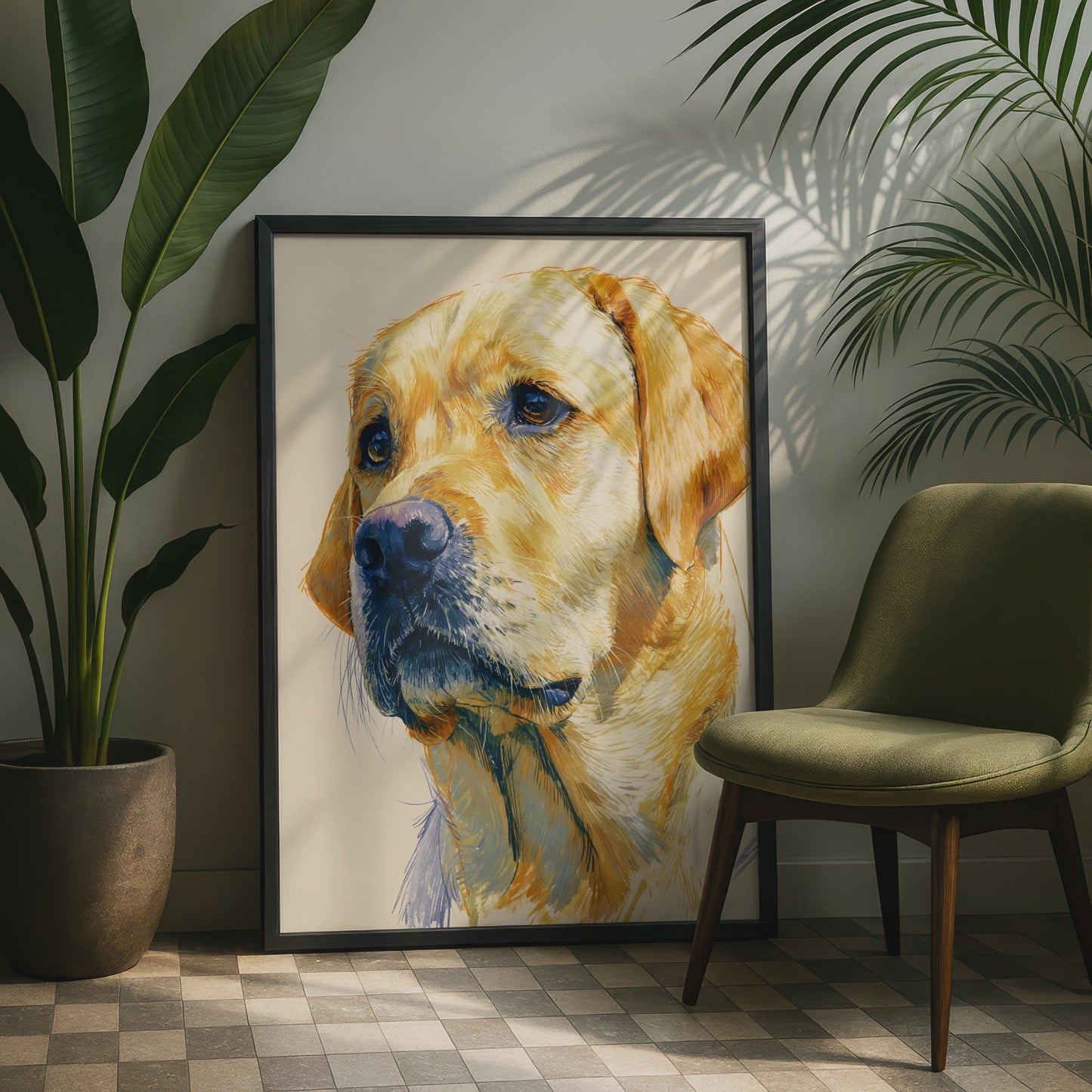 Yellow Labrador Print, Lab Dog Portrait Poster, Golden Lab Wall Art, Dog Lover Gift