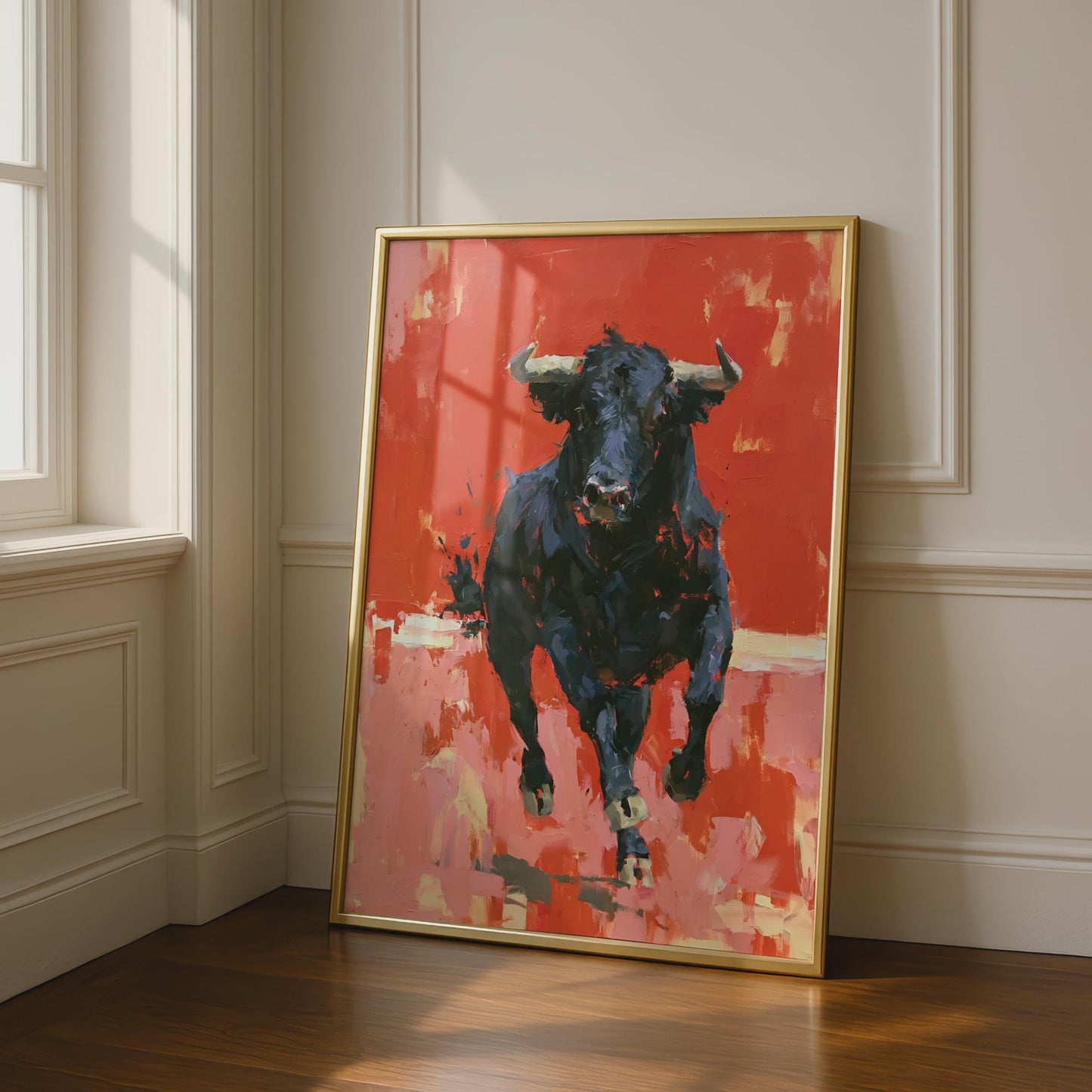 Black Bull Art Print, Red Abstract Animal Poster, Bold Expressionist Wall Art