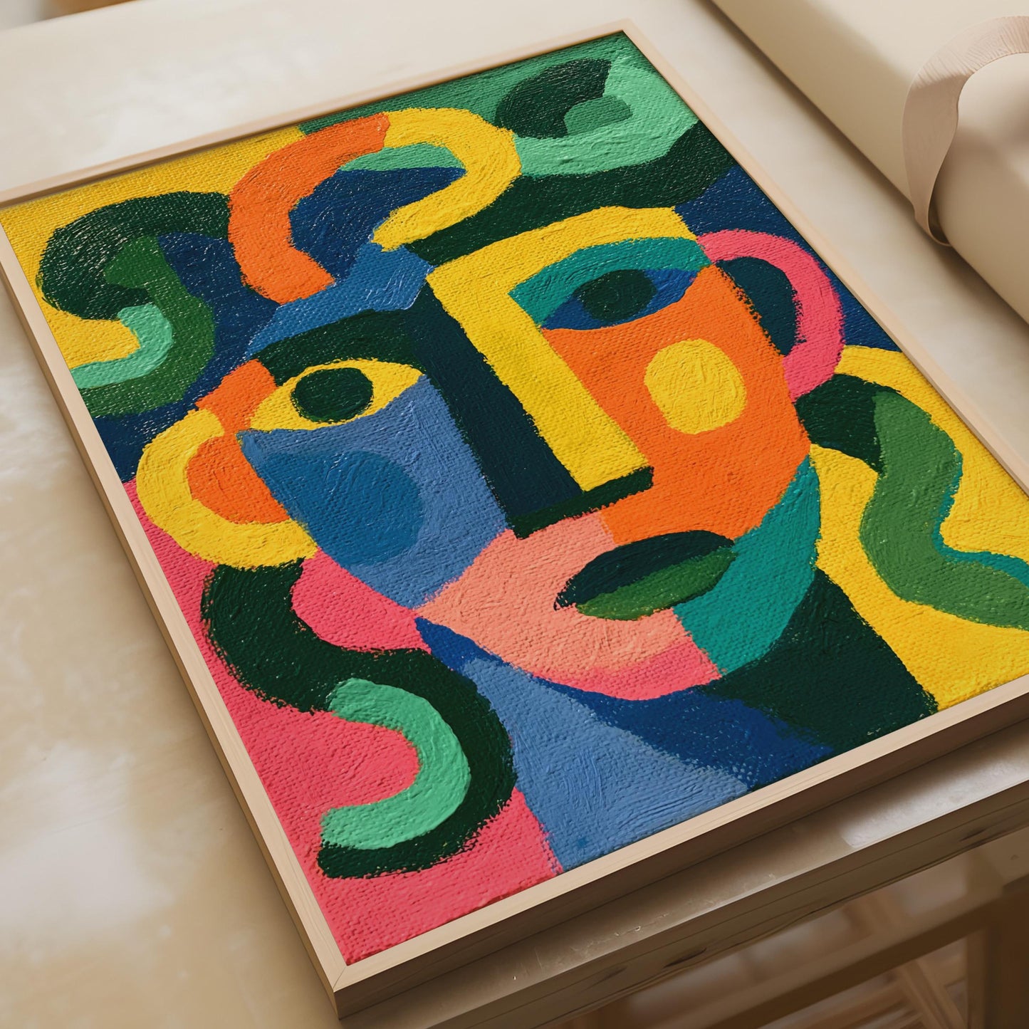 Medusa Art Print, Bold Colourful Cubist Face Poster, Greek Mythology Wall Art
