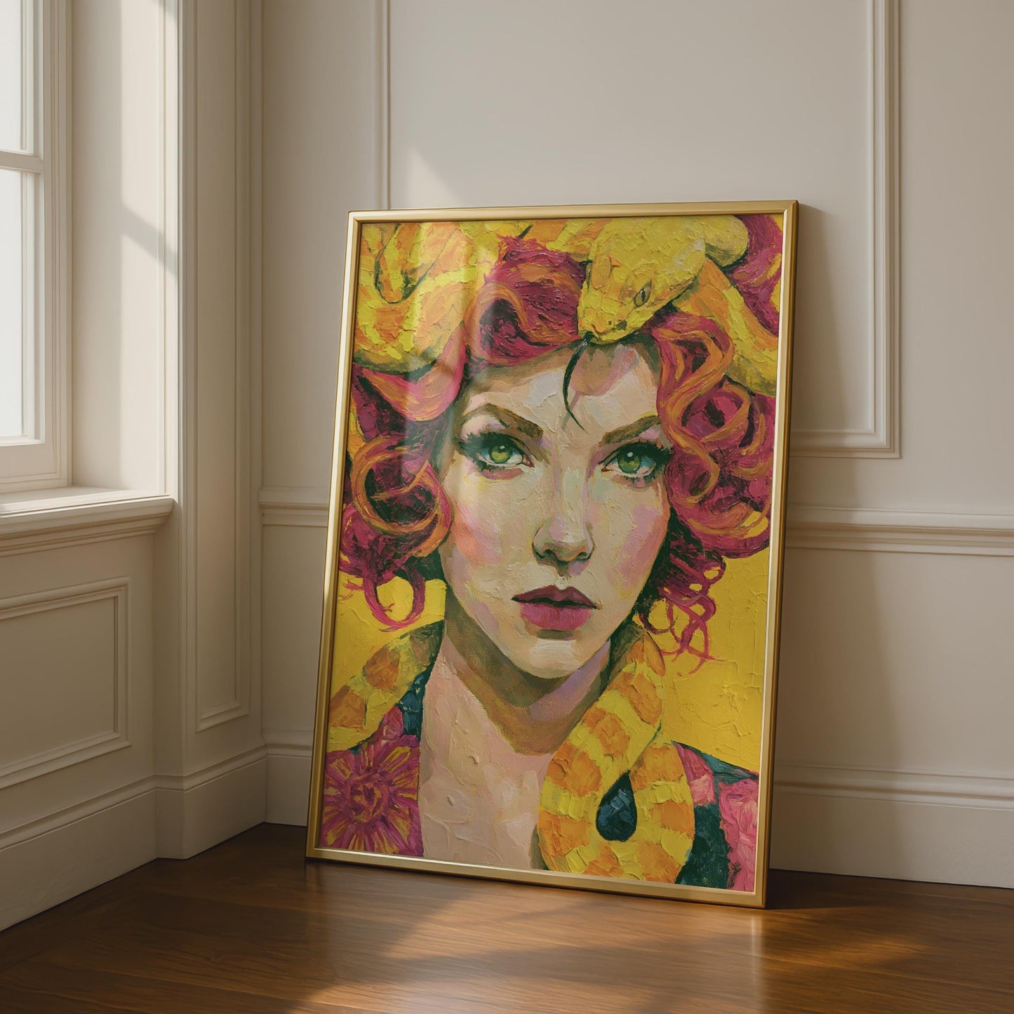 Medusa Print, Greek Mythology Poster, Snake Hair Woman, Bold Colourful Wall Art