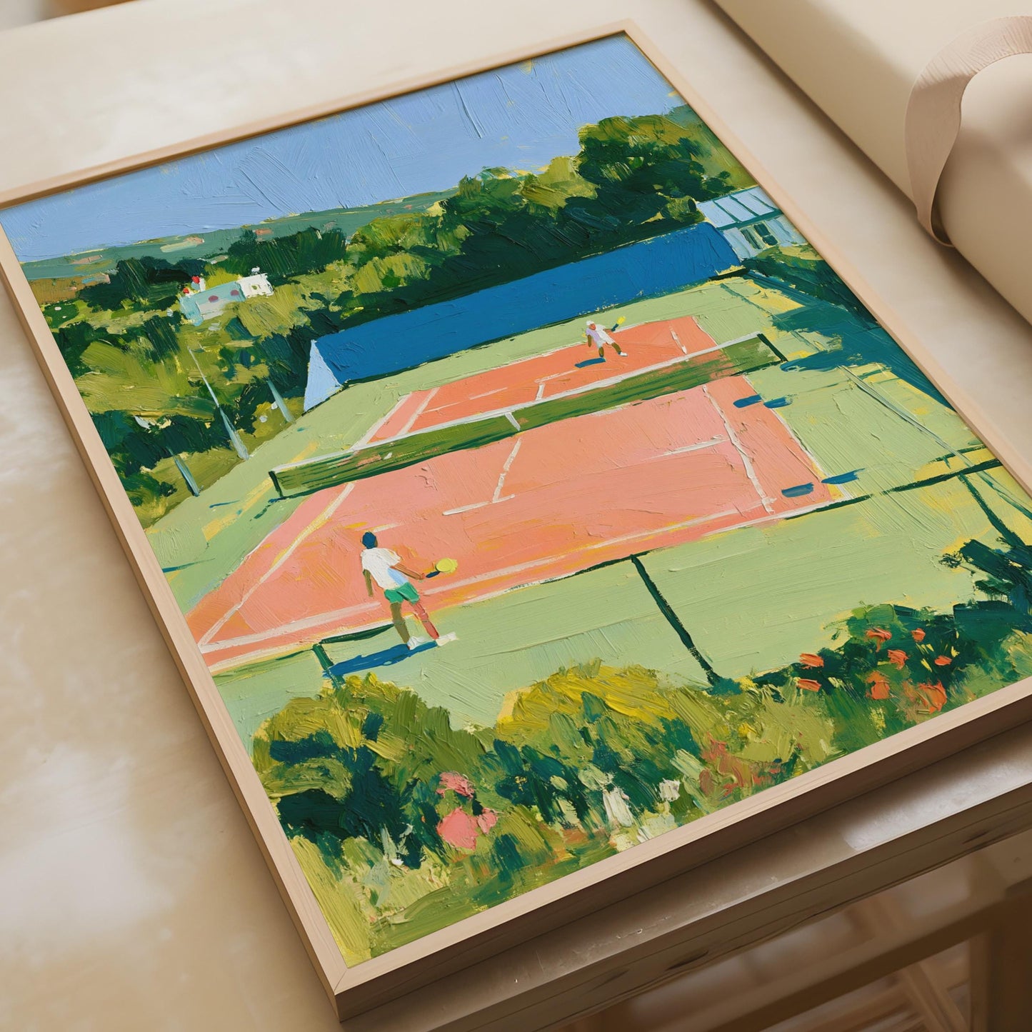 Tennis Court Art Print, Colourful Sports Poster, Oil Painting Style, Summer Wall Art