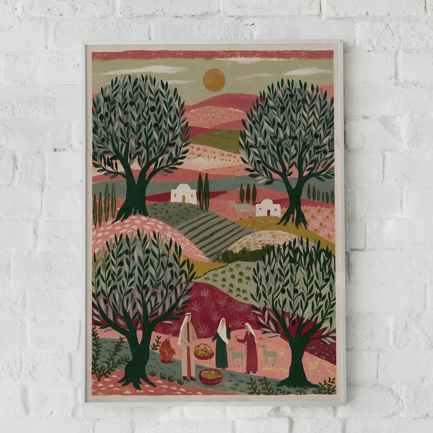 Palestine Countryside Art Print, Olive Grove Folk Illustration, Middle East Wall Art